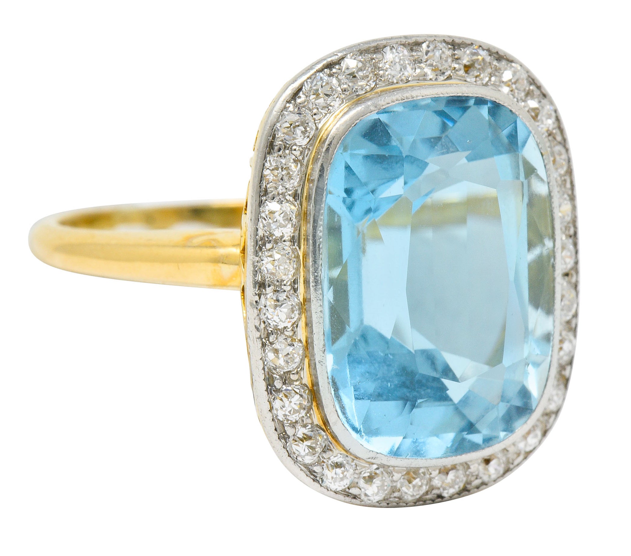 J.E. Caldwell Edwardian Large Aquamarine Diamond Platinum-Topped Cluster RingRing - Wilson's Estate Jewelry