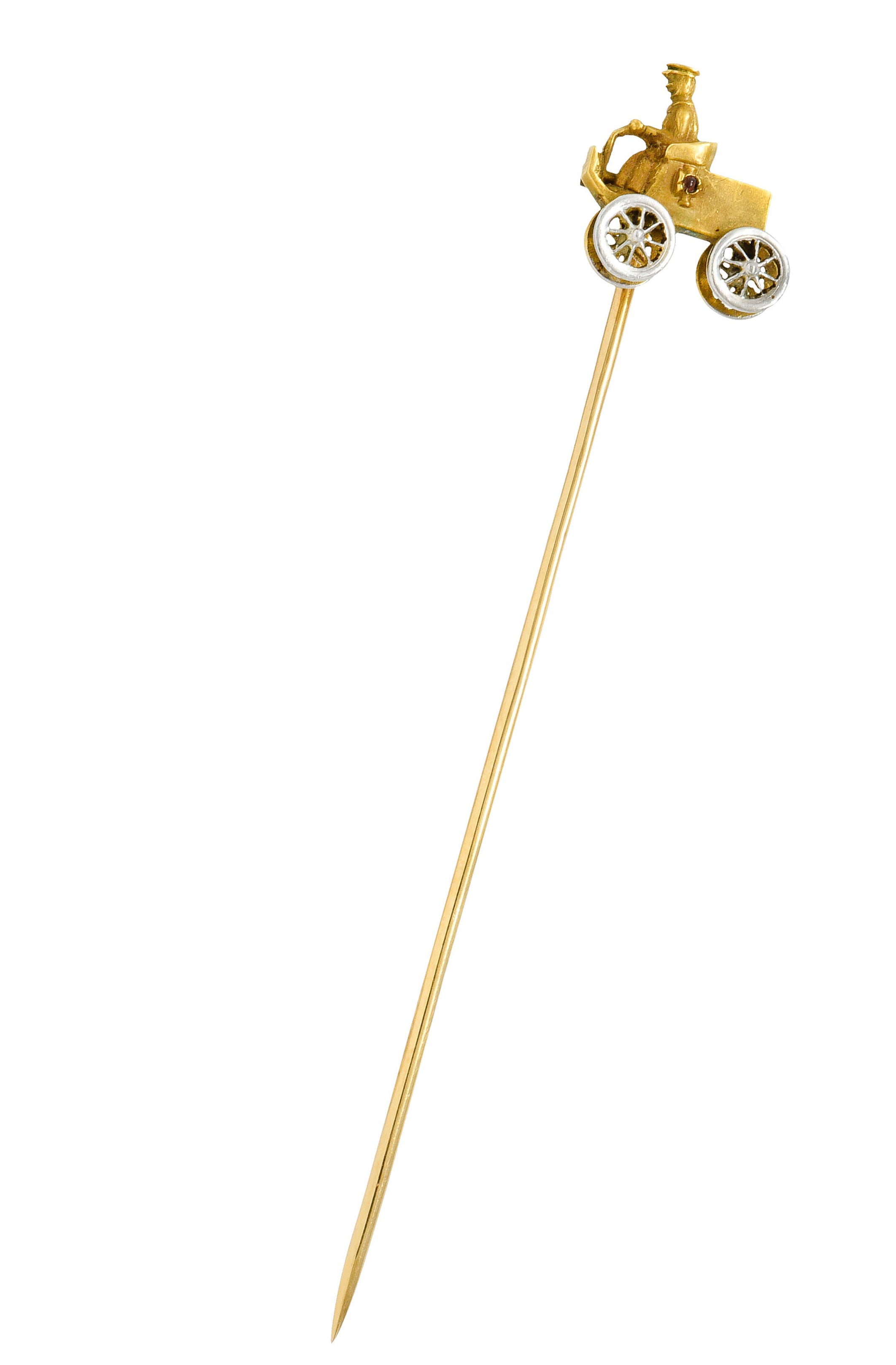 Edwardian Platinum-Topped 14 Karat Gold Antique Car StickpinStick Pin - Wilson's Estate Jewelry