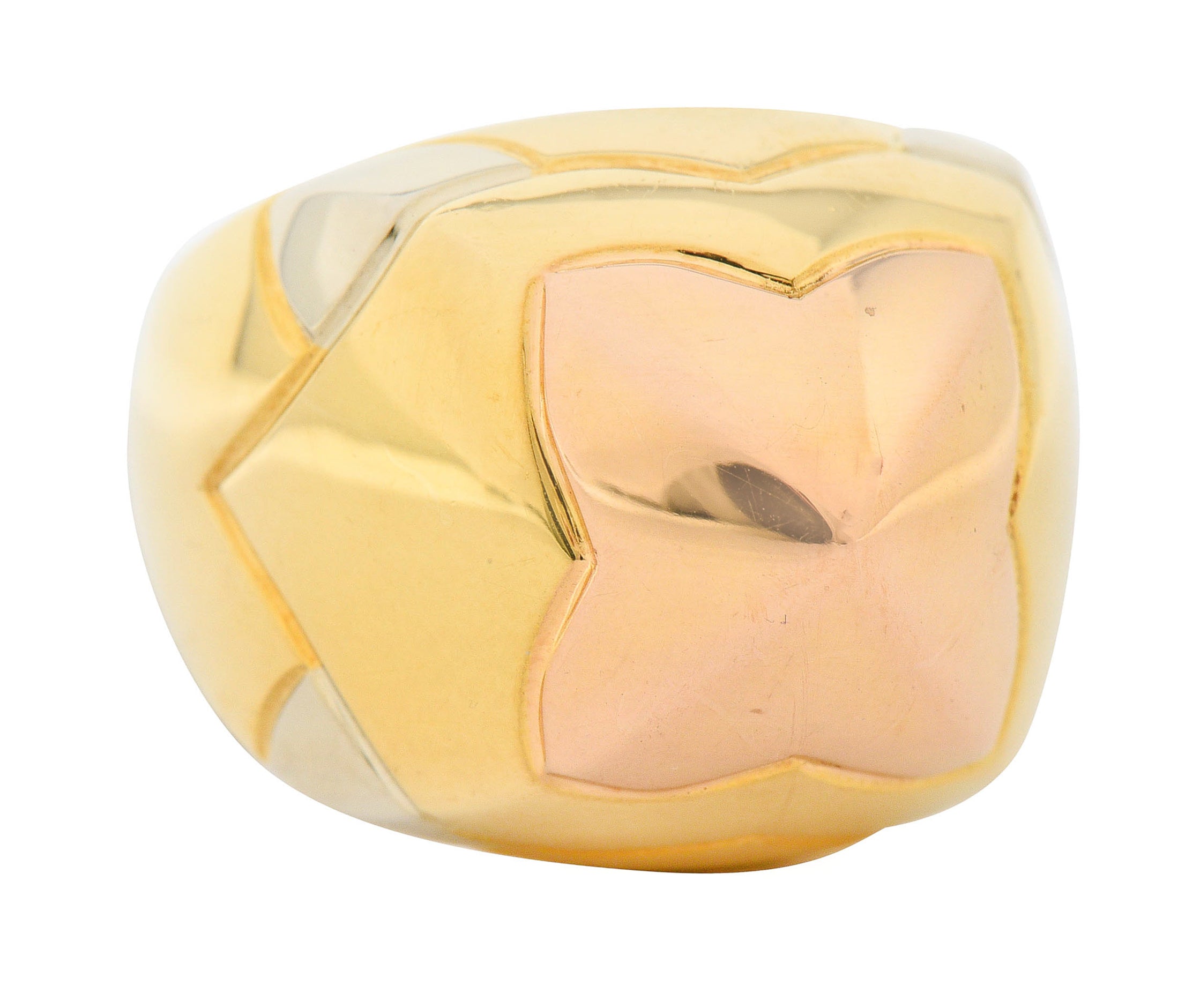 Bulgari 18 Karat Tri-Colored Gold Pyramide Band RingRing - Wilson's Estate Jewelry