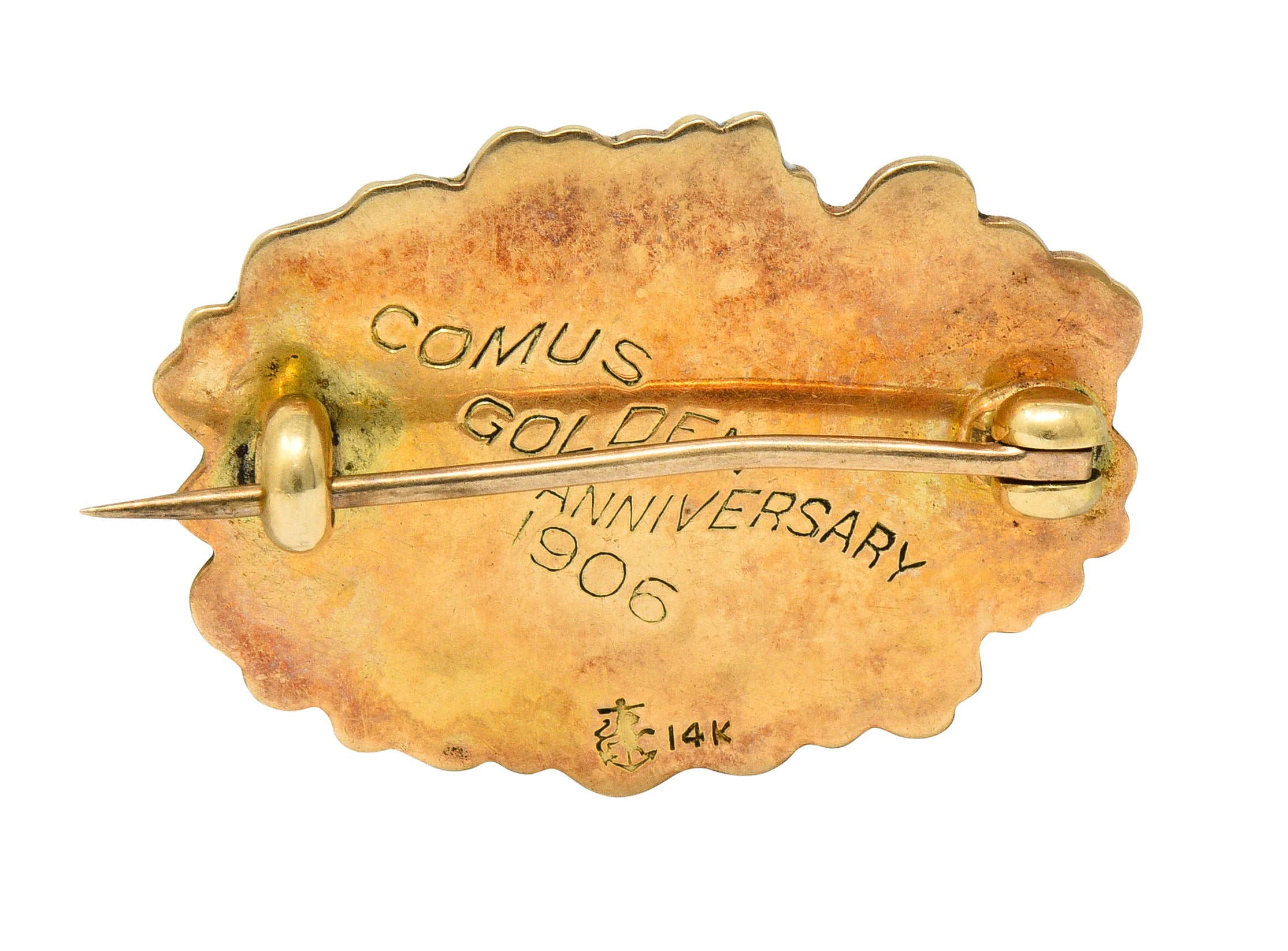 1906 Gorham Manufacturing Art Nouveau Enamel 14 Karat Gold Foliate Comus BroochBrooch - Wilson's Estate Jewelry