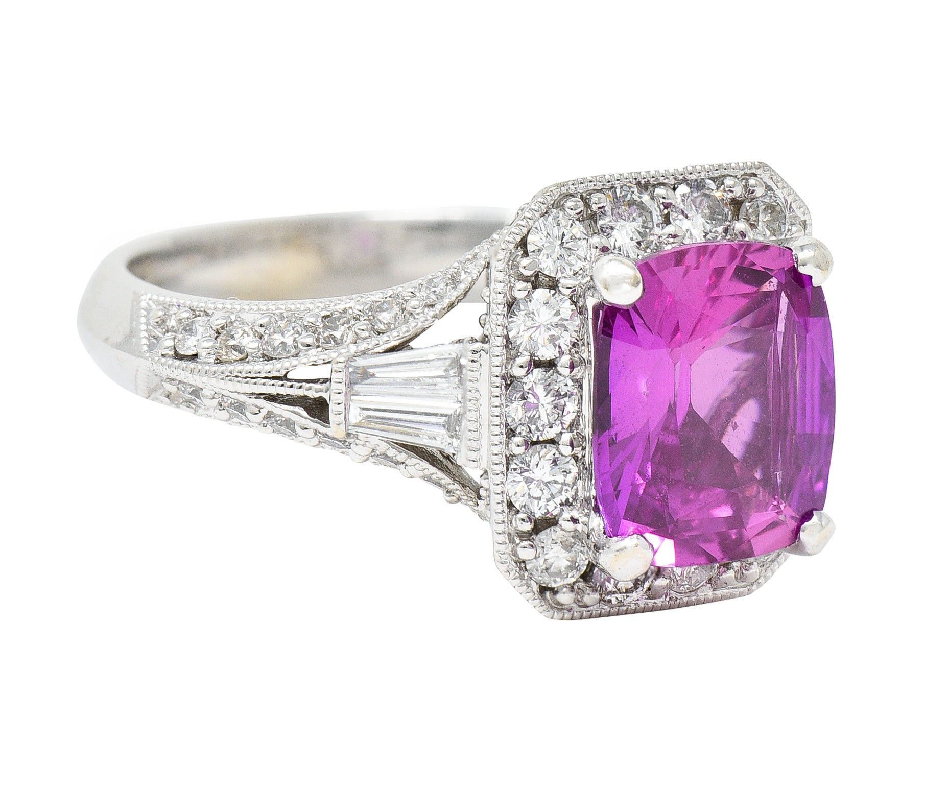 Contemporary 3.37 CTW Pink Sapphire Diamond 18 Karat White Gold RingRing - Wilson's Estate Jewelry