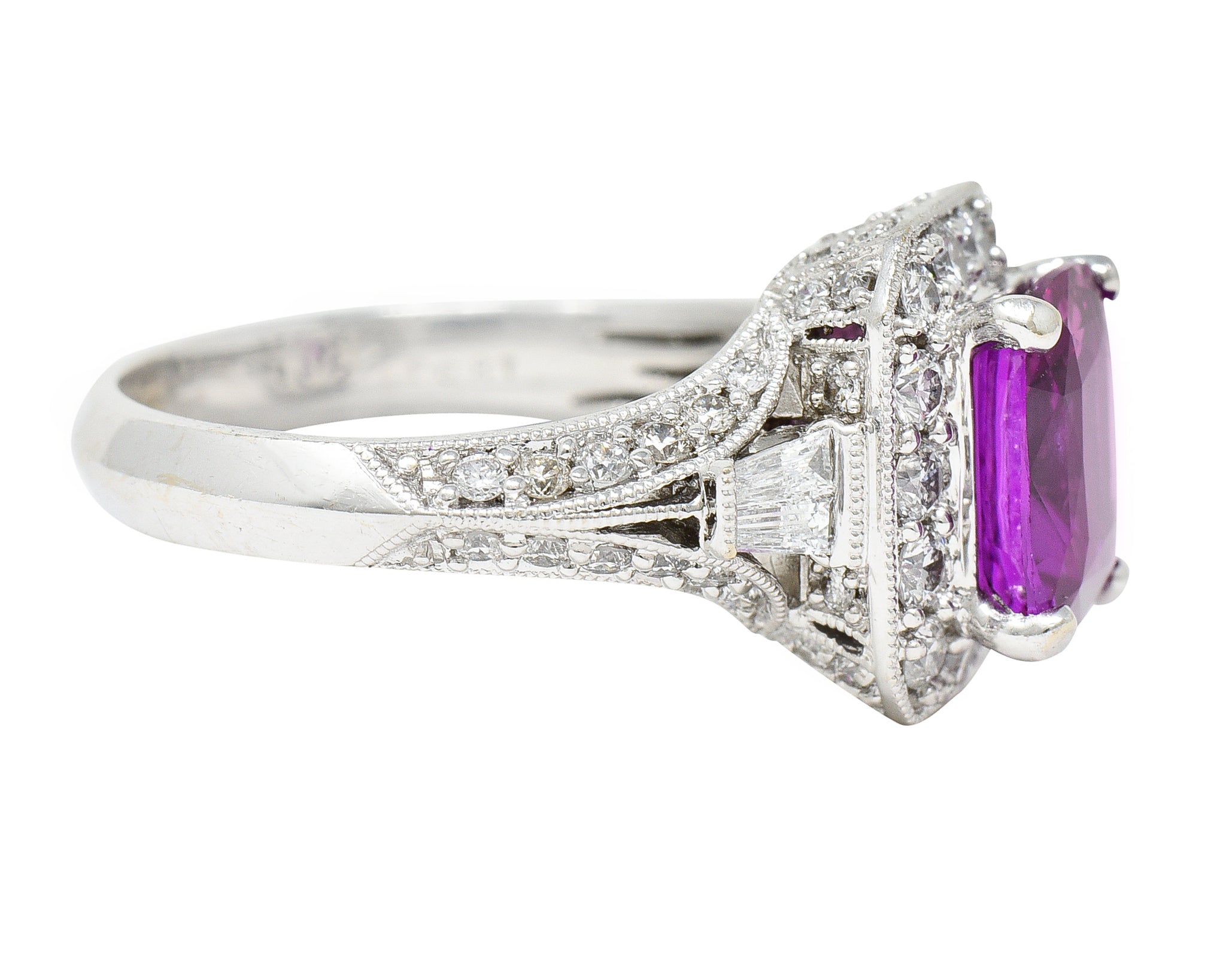 Contemporary 3.37 CTW Pink Sapphire Diamond 18 Karat White Gold RingRing - Wilson's Estate Jewelry