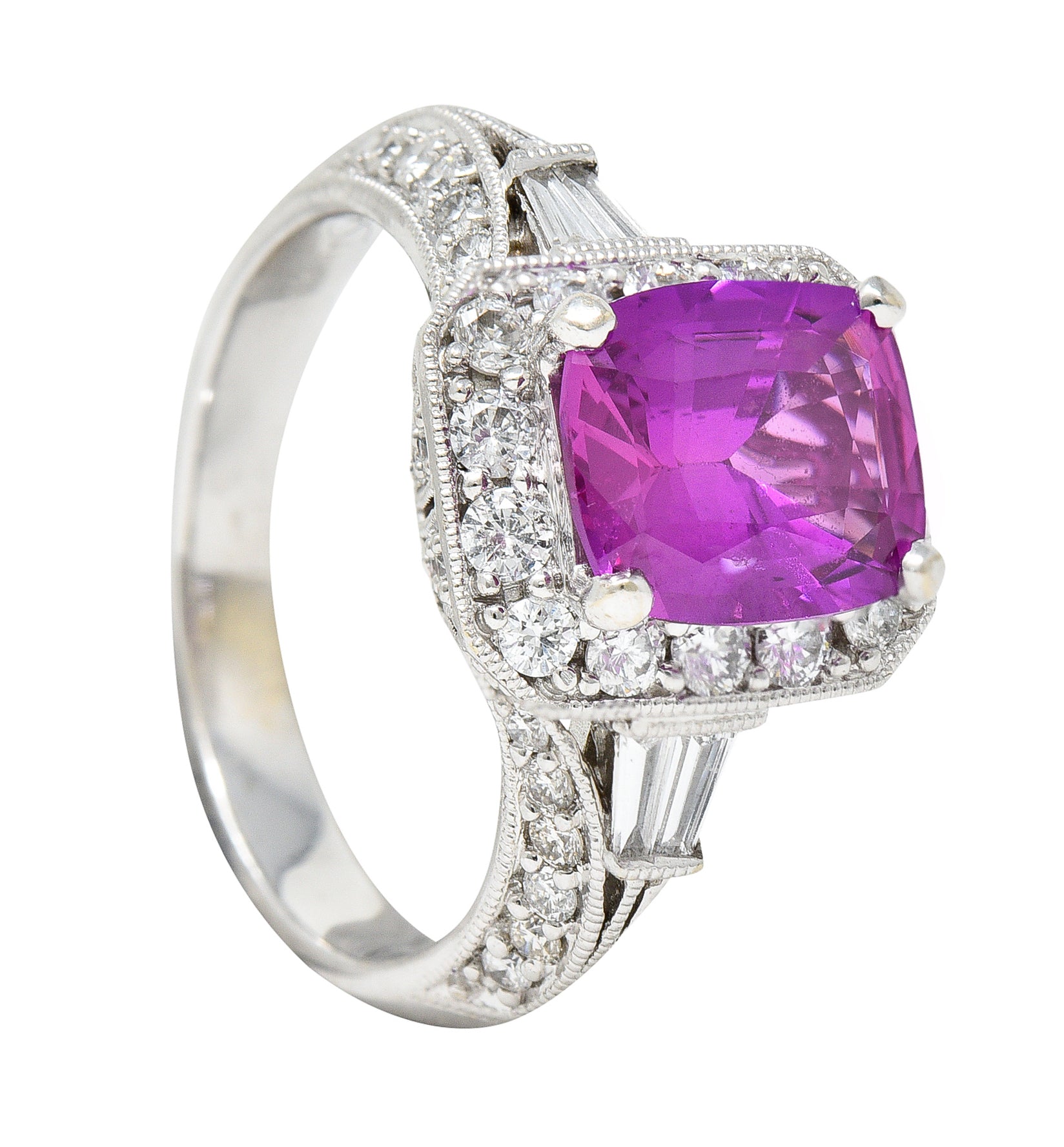 Contemporary 3.37 CTW Pink Sapphire Diamond 18 Karat White Gold RingRing - Wilson's Estate Jewelry