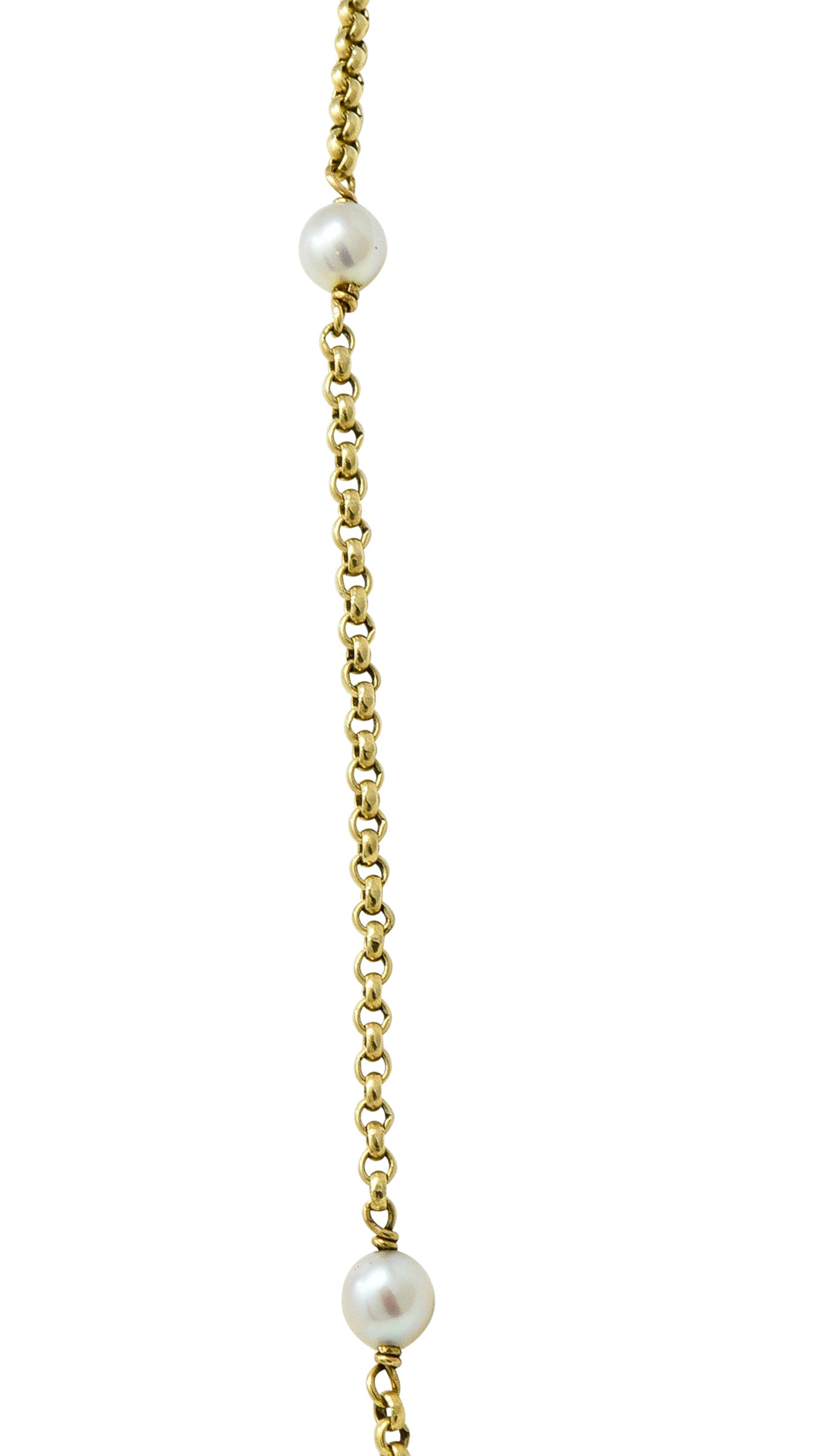 Victorian Pearl 14 Karat Gold 47 Inch Long Chain Station Necklace - Wilson's Estate Jewelry