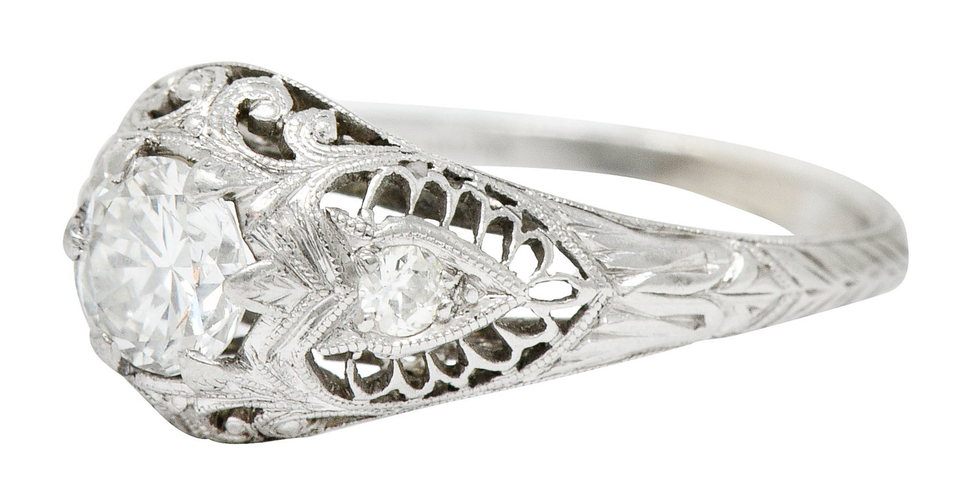 Late Edwardian 0.60 CTW Diamond Platinum Trellis Engagement RingRing - Wilson's Estate Jewelry