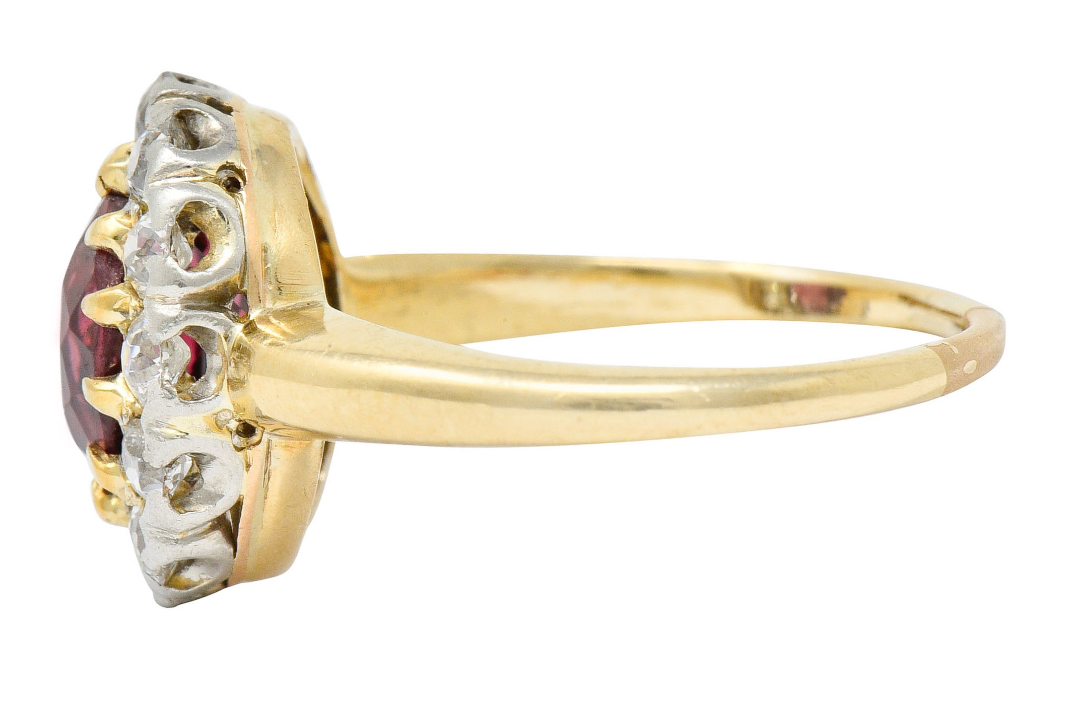 Edwardian Rhodolite Garnet Diamond Platinum-Topped 14 Karat Gold Cluster RingRing - Wilson's Estate Jewelry