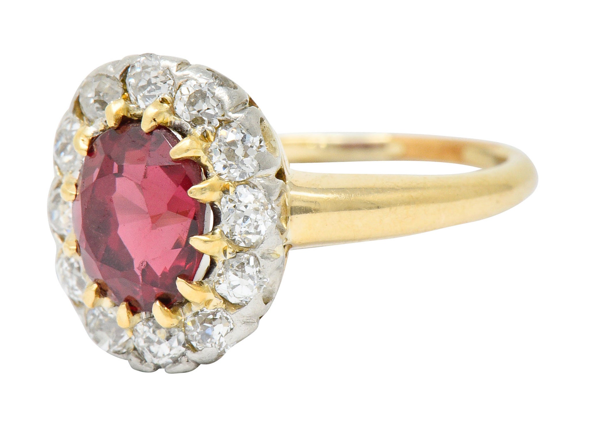 Edwardian Rhodolite Garnet Diamond Platinum-Topped 14 Karat Gold Cluster RingRing - Wilson's Estate Jewelry