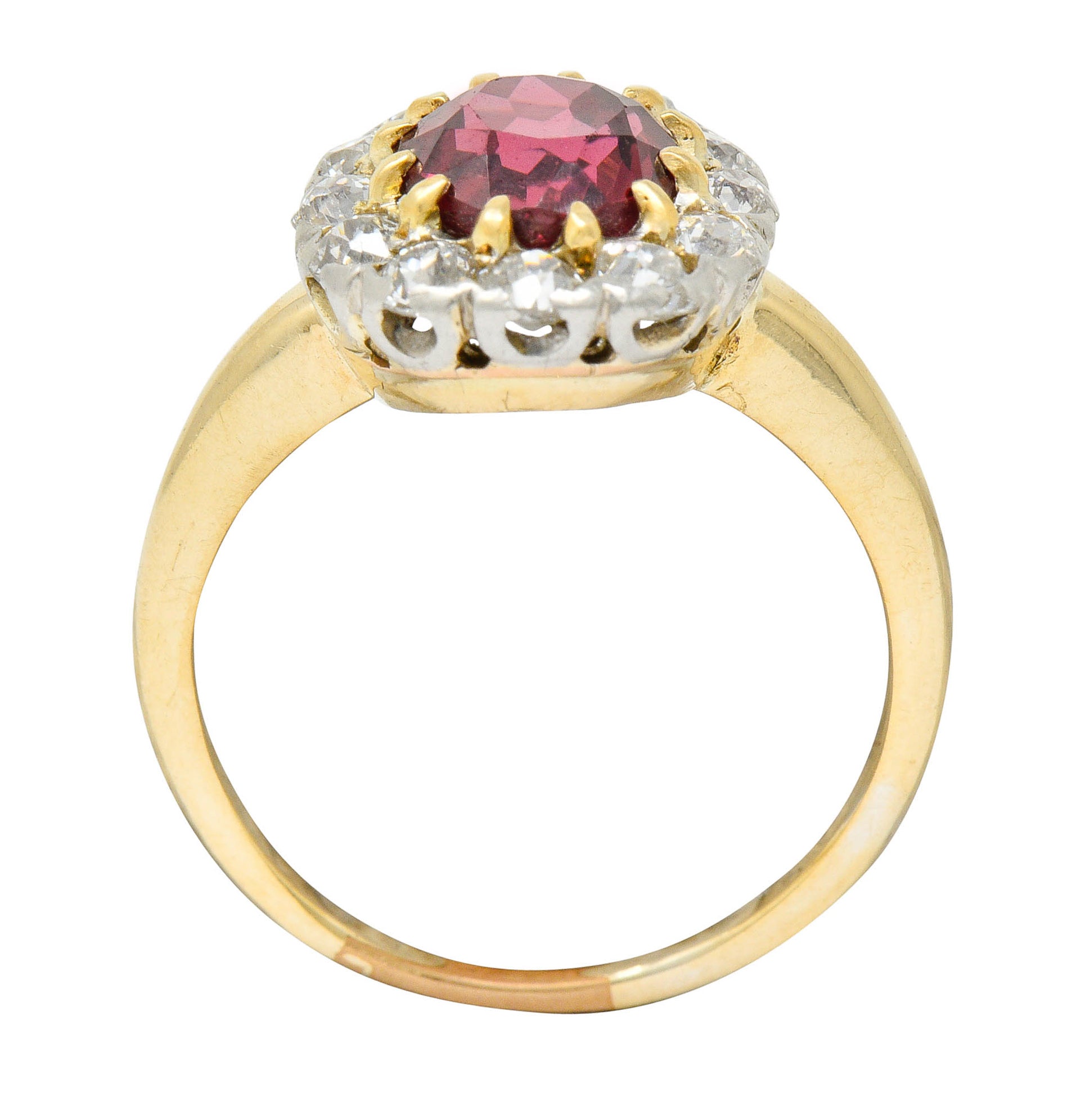 Edwardian Rhodolite Garnet Diamond Platinum-Topped 14 Karat Gold Cluster RingRing - Wilson's Estate Jewelry