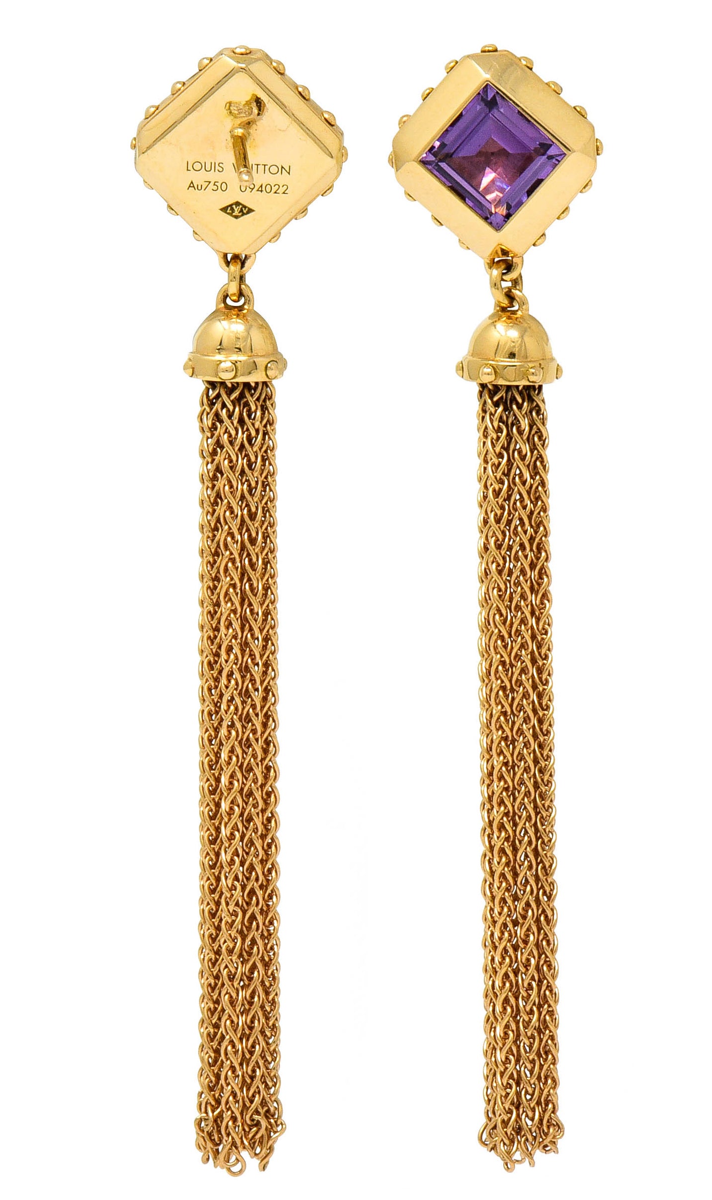 2014 Louis Vuitton Amethyst 18 Karat Gold Emprise Tassel Earrings - Wilson's Estate Jewelry
