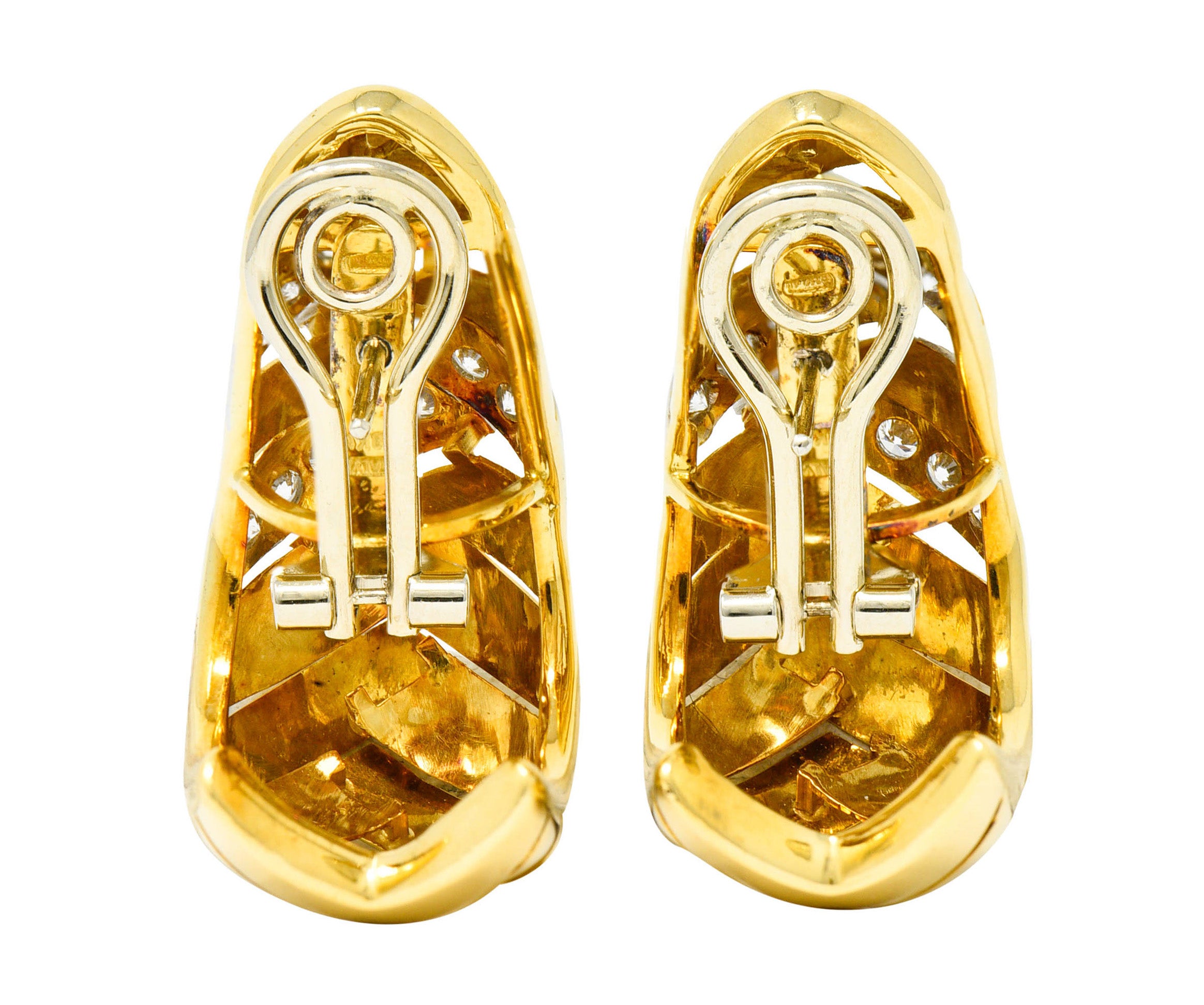 1970's Vintage Italian 2.08 CTW Diamond 18 Karat Two-Tone Gold Woven J Hoop EarringsEarrings - Wilson's Estate Jewelry