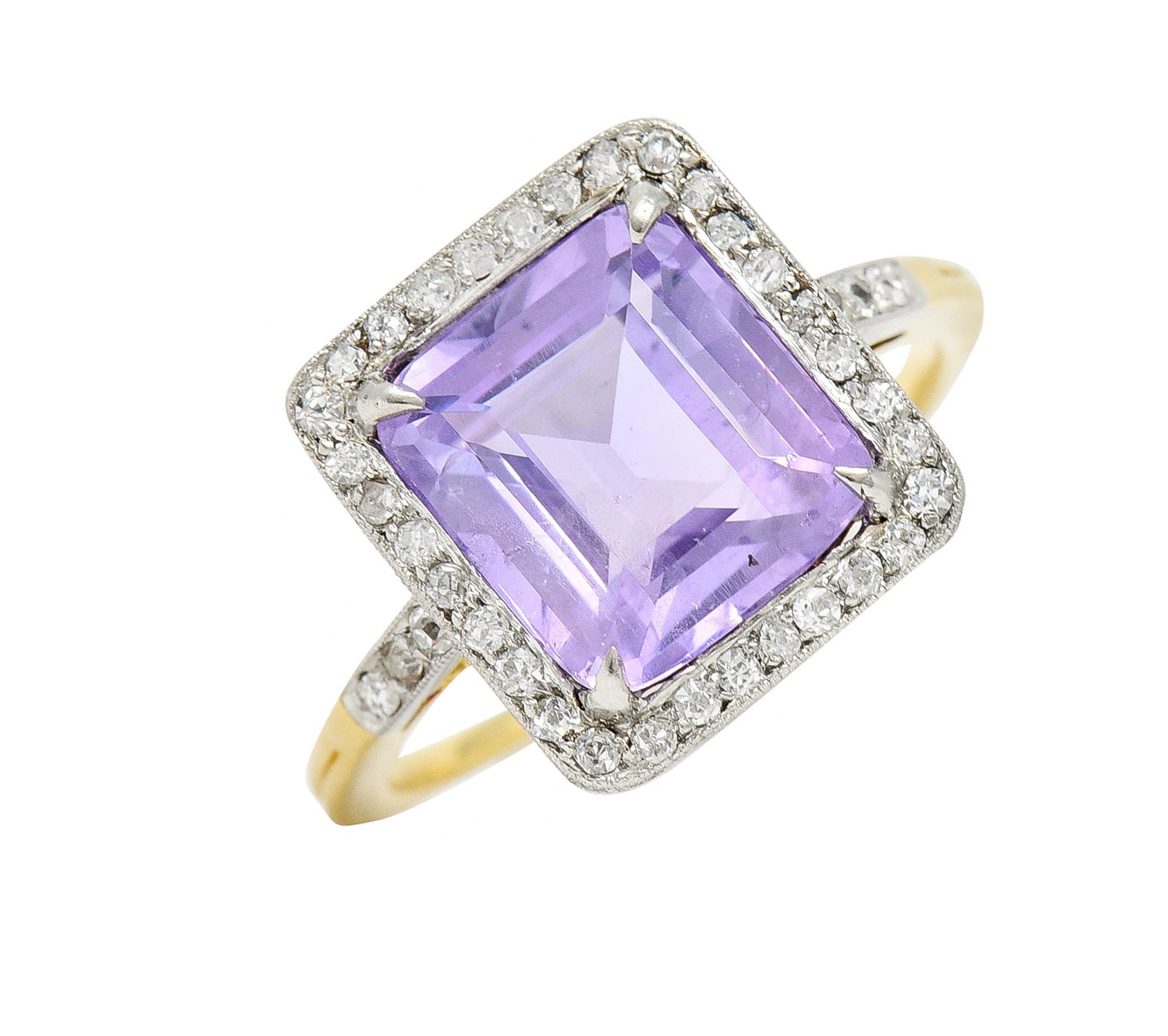 French Edwardian 5.24 CTW No Heat Lavender Sapphire Diamond Platinum 18 Karat Gold RingRing - Wilson's Estate Jewelry
