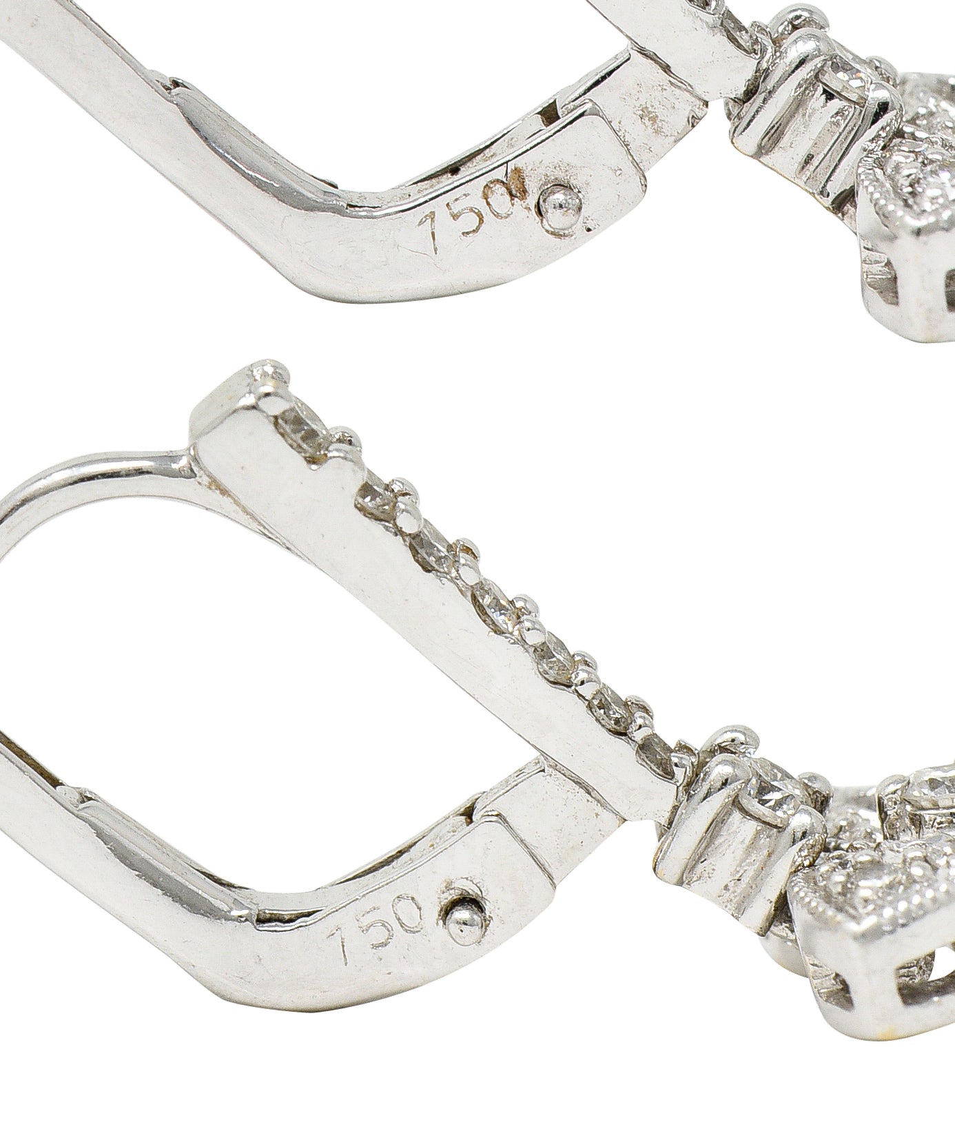 Contemporary 7.45 CTW Sapphire Diamond 18 Karat White Gold Drop Earrings Wilson's Antique & Estate Jewelry