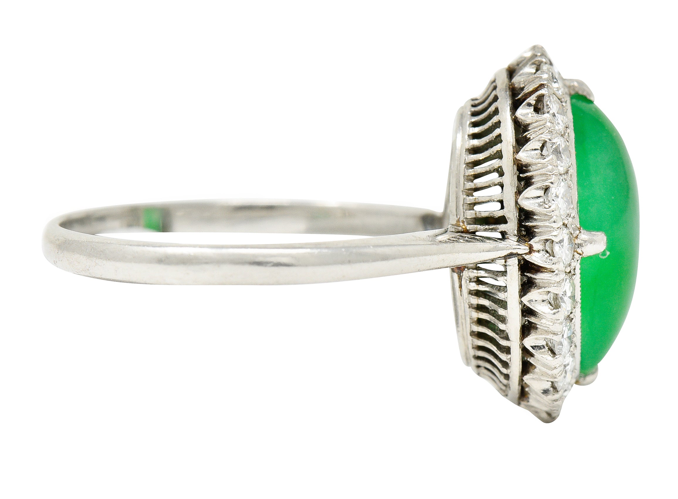 Jadeite Jade Diamond Halo Platinum Cabochon Cluster Ring GIA Wilson's Antique & Estate Jewelry