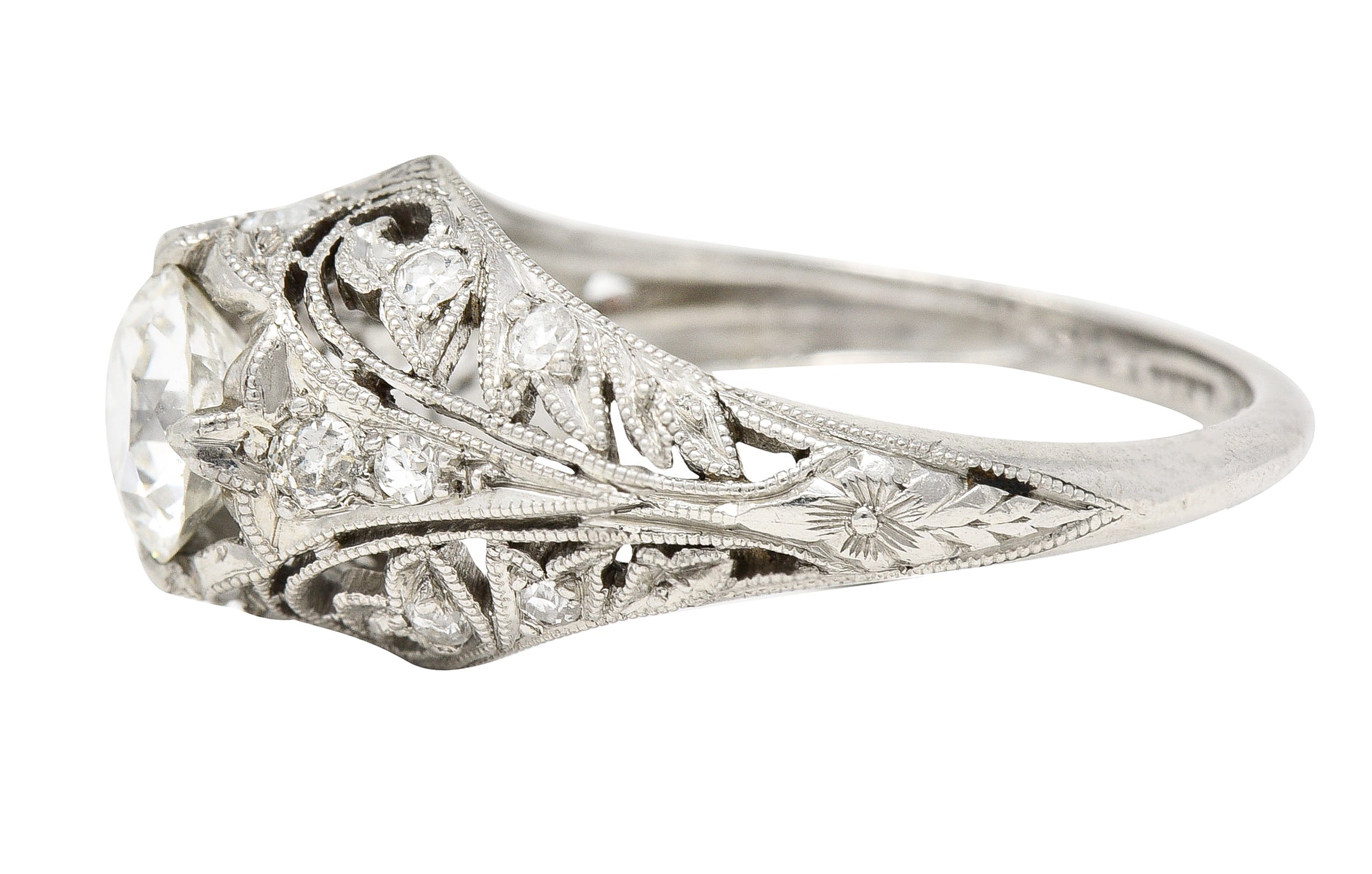 Edwardian 1.06 CTW Old European Cut Diamond Platinum Ivy Antique Engagement Ring Wilson's Estate Jewelry