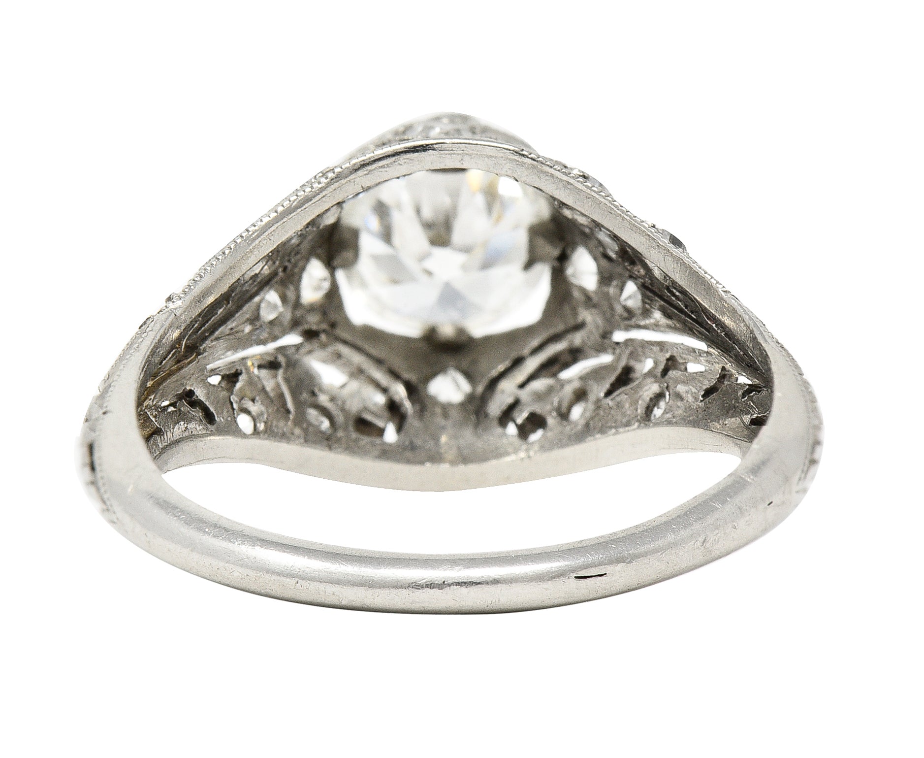 Edwardian 1.06 CTW Old European Cut Diamond Platinum Ivy Antique Engagement Ring Wilson's Estate Jewelry