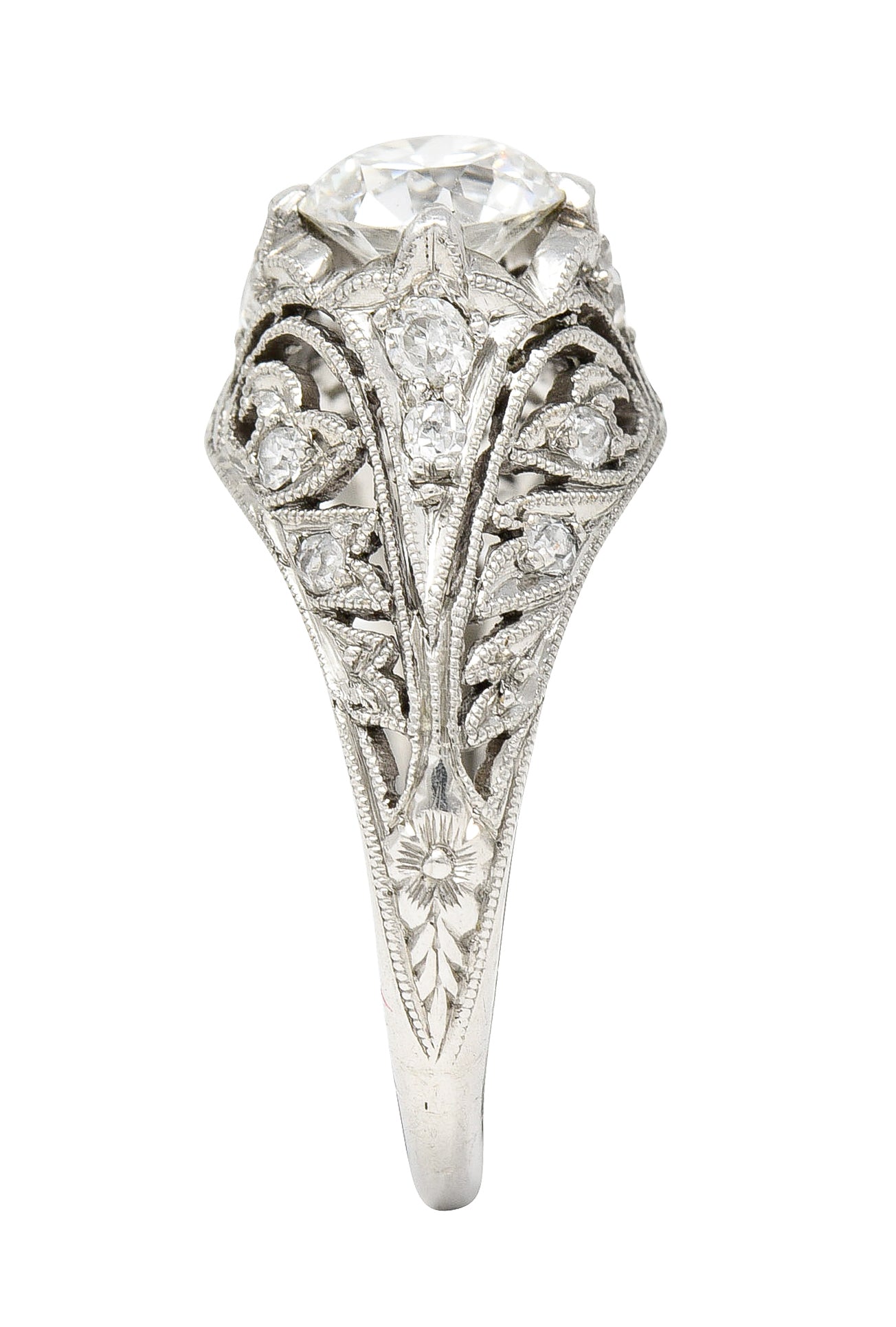 Edwardian 1.06 CTW Old European Cut Diamond Platinum Ivy Antique Engagement Ring Wilson's Estate Jewelry