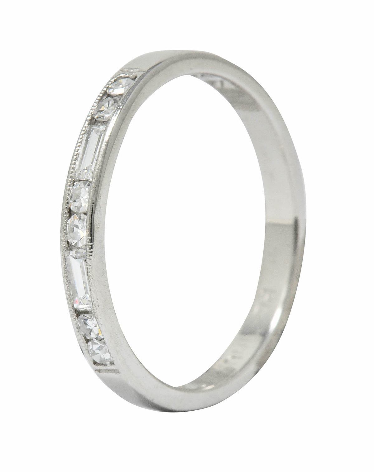 Vintage Single Baguette Cut Diamond Platinum Channel Band RingRing - Wilson's Estate Jewelry