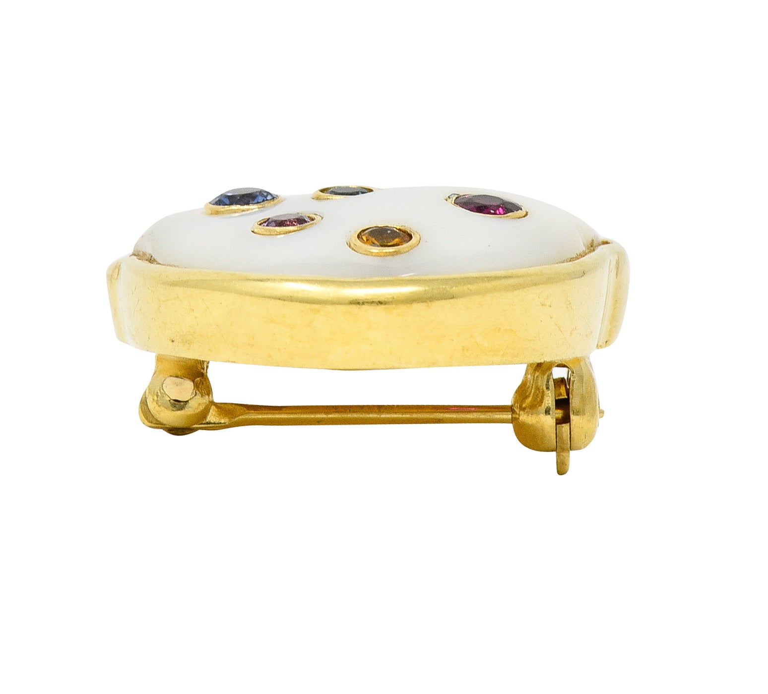1990's Multi-Gem 18 Karat Yellow Gold Ice Cream Cone Vintage Brooch