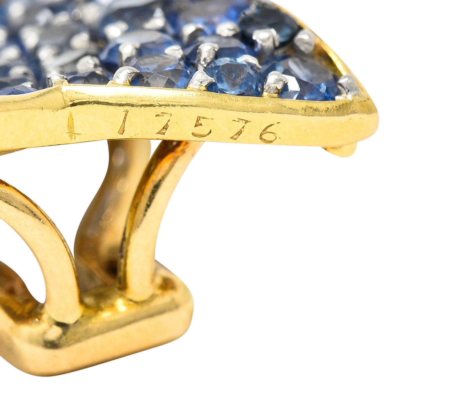 .11111 Van Cleef & Arpels 1960's 13.24 CTW Sapphire Diamond Platinum 18 Karat Yellow Gold Feuilles De Plantan Leaf Ear-Clip Earrings Wilson's Estate Jewelry