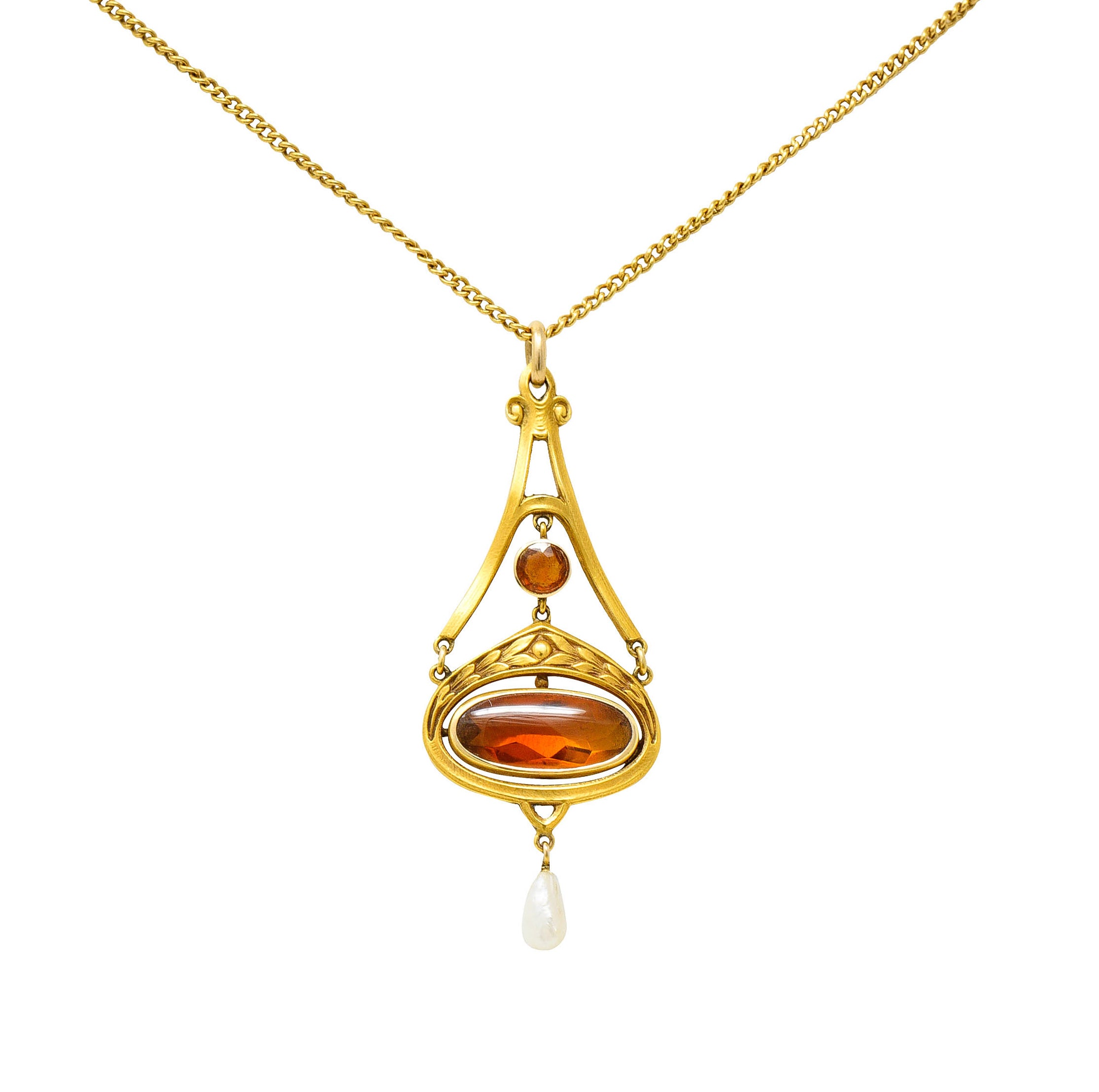 Krementz Art Nouveau Citrine Pearl 14 Karat Gold Pendant NecklaceNecklace - Wilson's Estate Jewelry