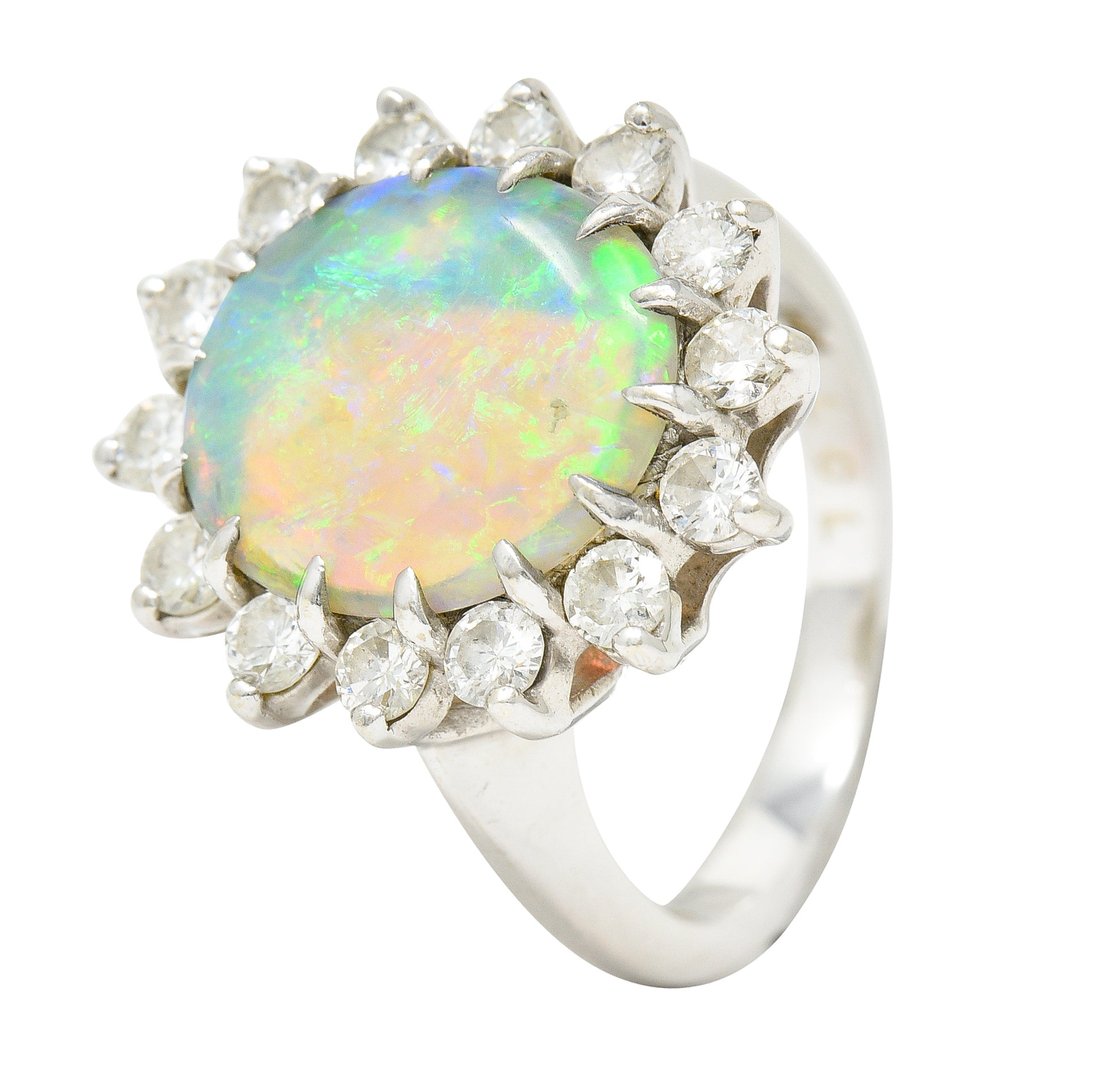 Contemporary 1.40 CTW Diamond Opal 14 Karat White Gold Halo Cluster Ring Wilson's Estate Jewelry