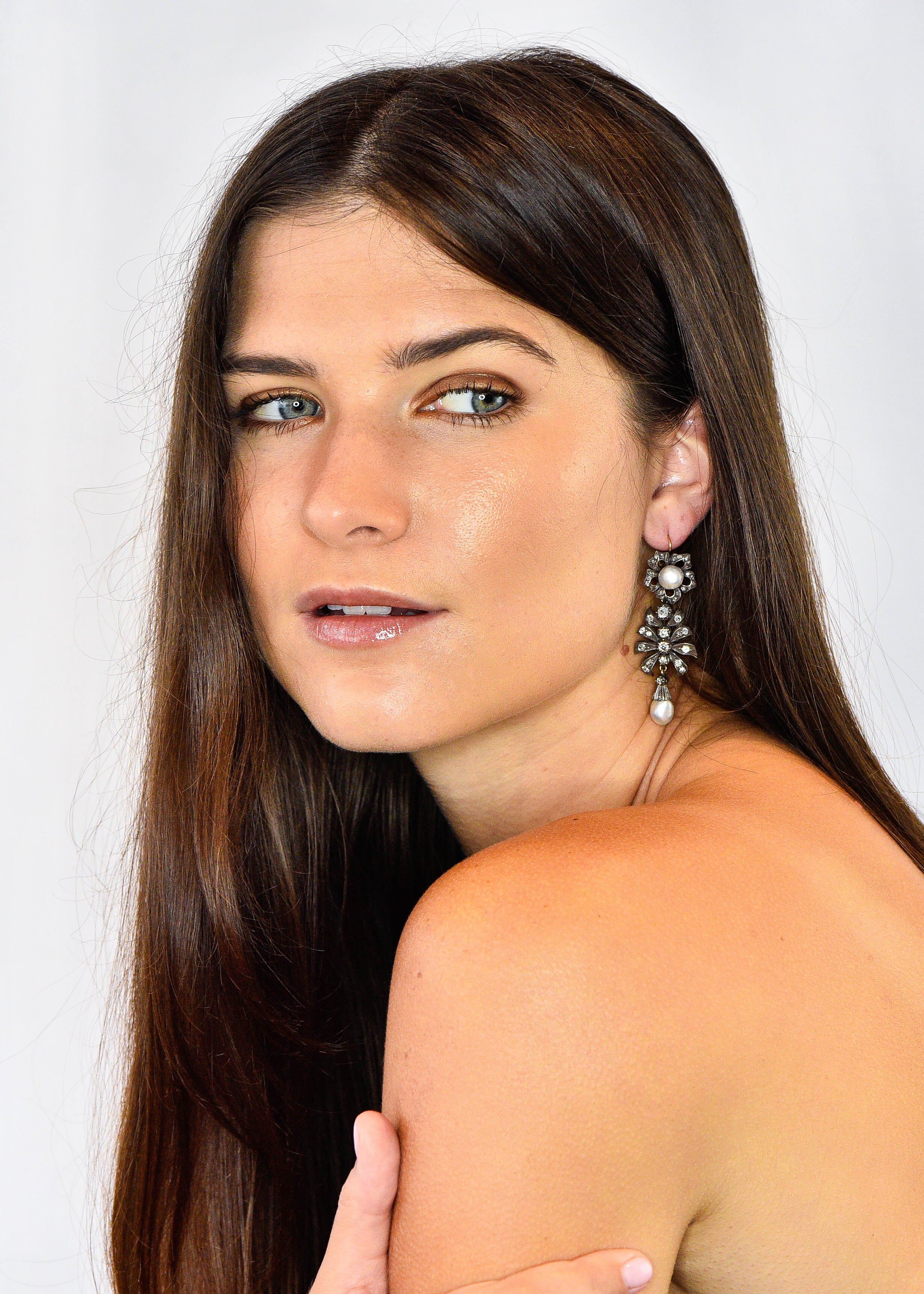 Victorian Diamond Natural Pearl Gold Silver Floral Drop Earrings GIA - Wilson's Estate Jewelry