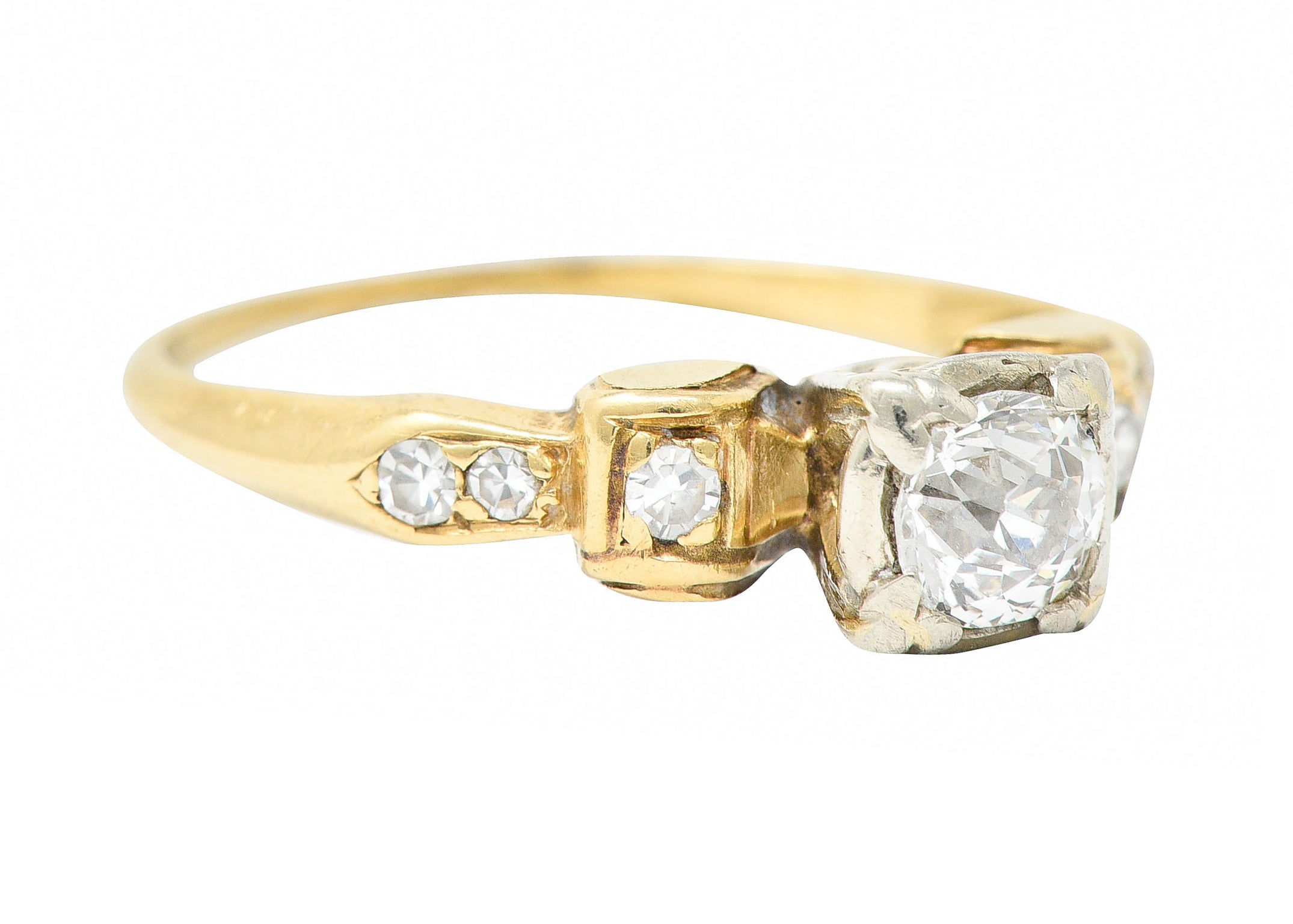 1940's Retro 0.50 CTW Diamond 14 Karat Two-Tone Gold Engagement RingRing - Wilson's Estate Jewelry