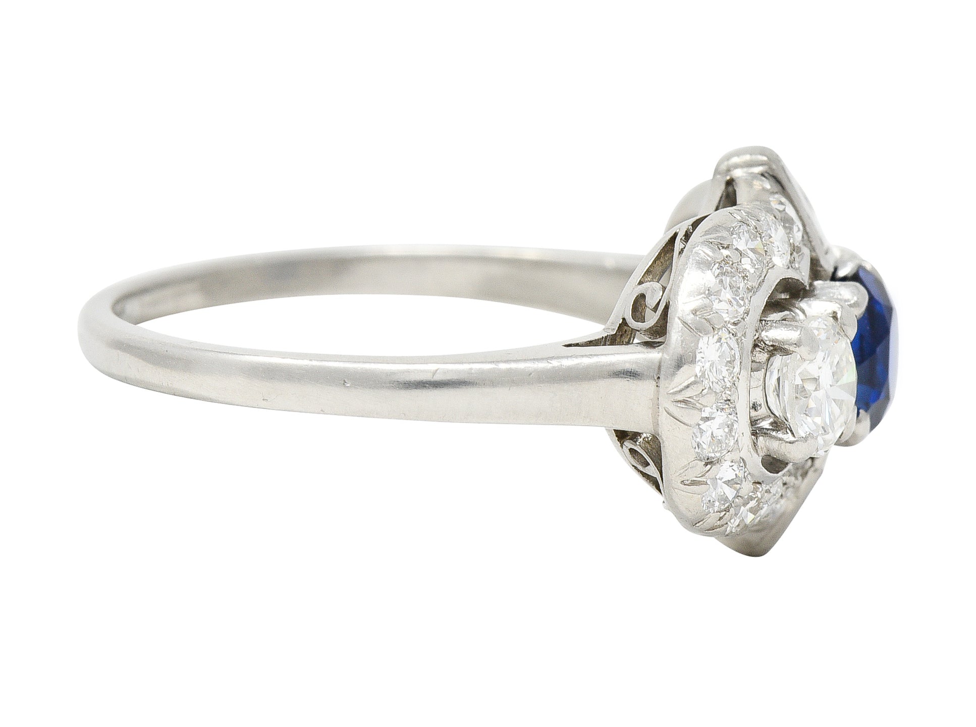 Mid-Century 1.95 CTW Sapphire Diamond Platinum Cluster Vintage Dinner Ring Wilson's Estate Jewelry