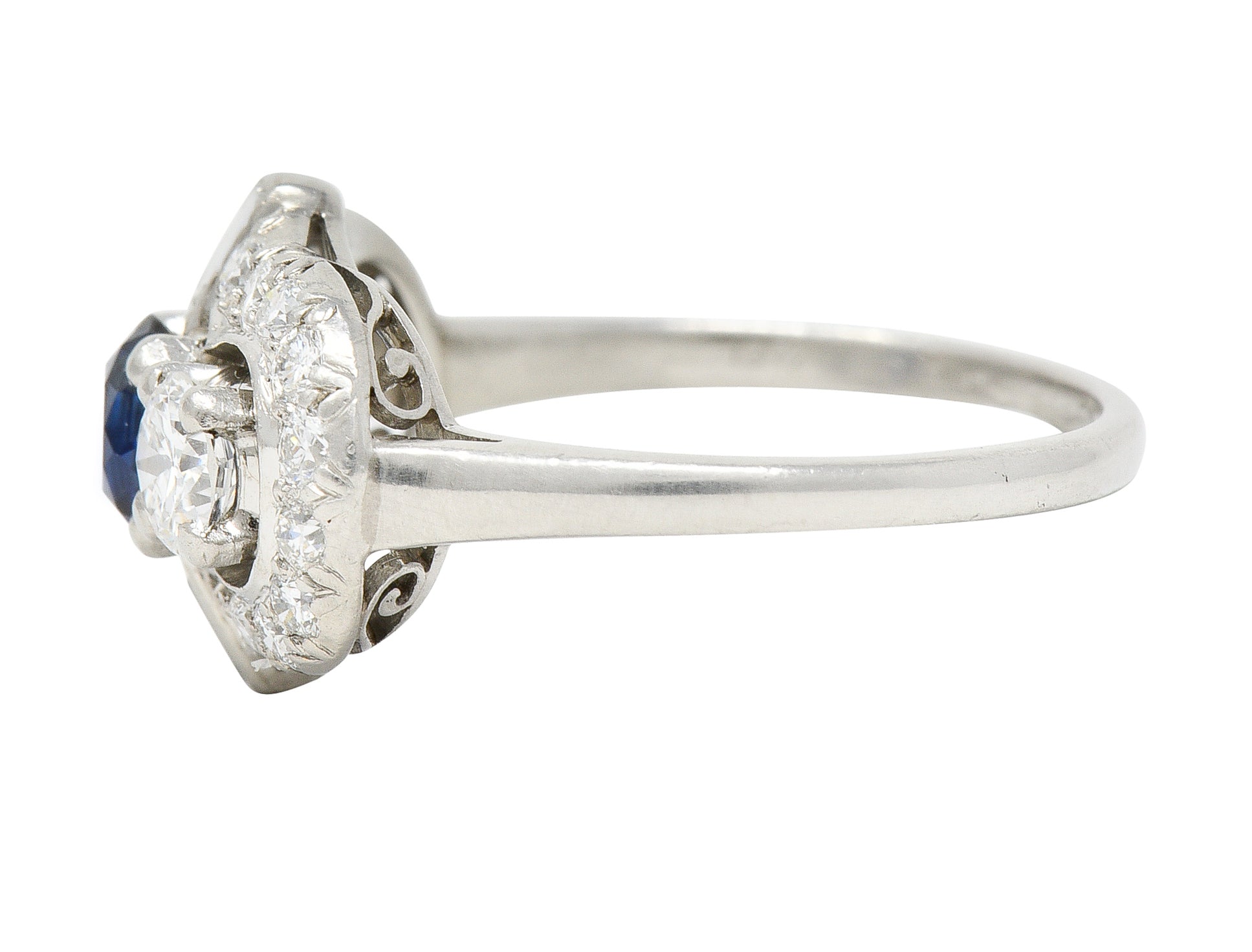 Mid-Century 1.95 CTW Sapphire Diamond Platinum Cluster Vintage Dinner Ring Wilson's Estate Jewelry