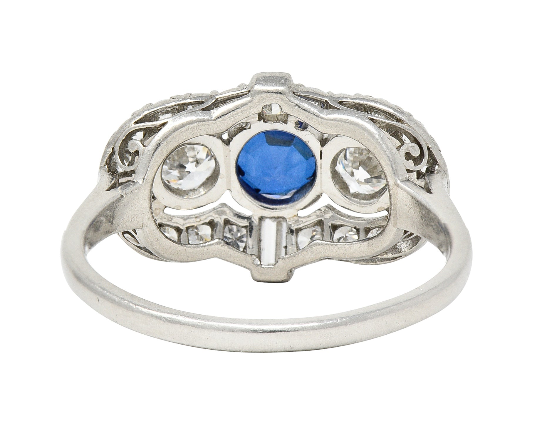 Mid-Century 1.95 CTW Sapphire Diamond Platinum Cluster Vintage Dinner Ring Wilson's Estate Jewelry