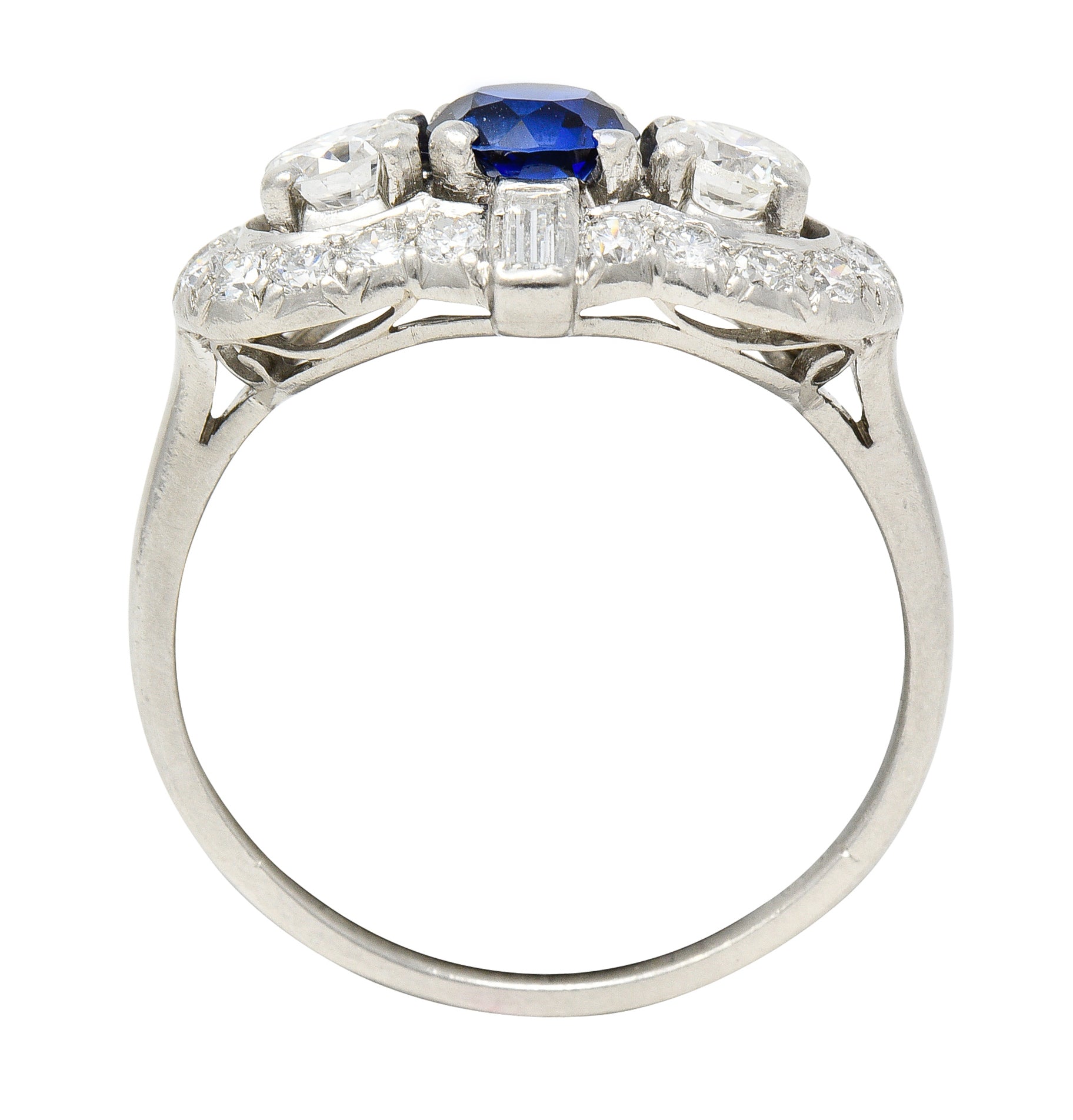 Mid-Century 1.95 CTW Sapphire Diamond Platinum Cluster Vintage Dinner Ring Wilson's Estate Jewelry