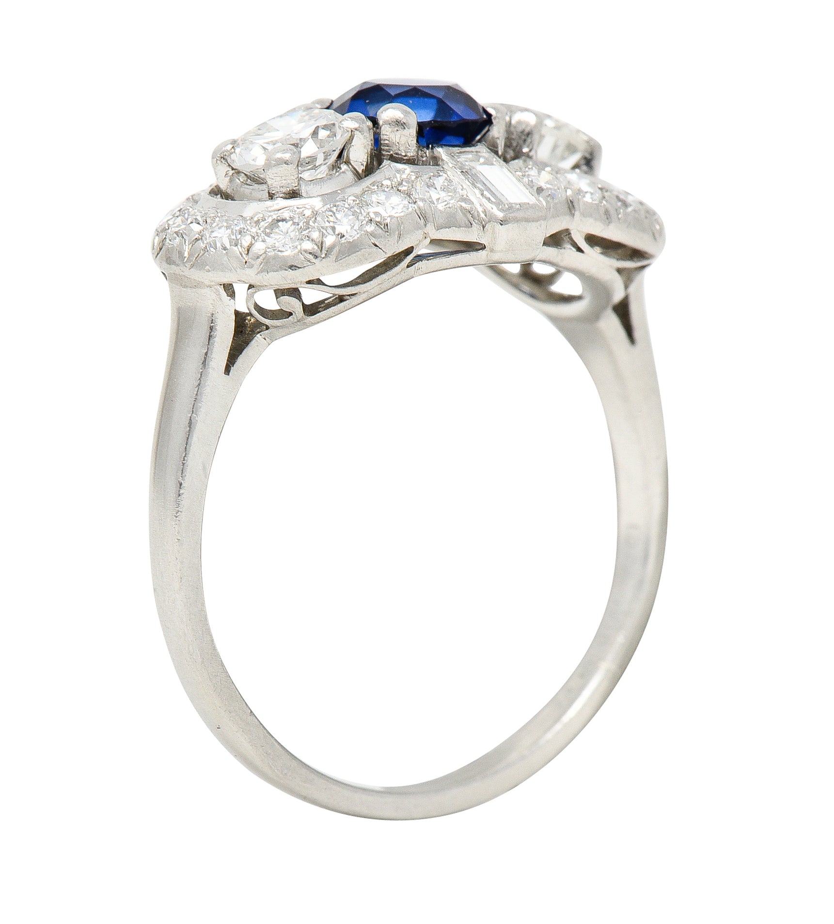 Mid-Century 1.95 CTW Sapphire Diamond Platinum Cluster Vintage Dinner Ring Wilson's Estate Jewelry
