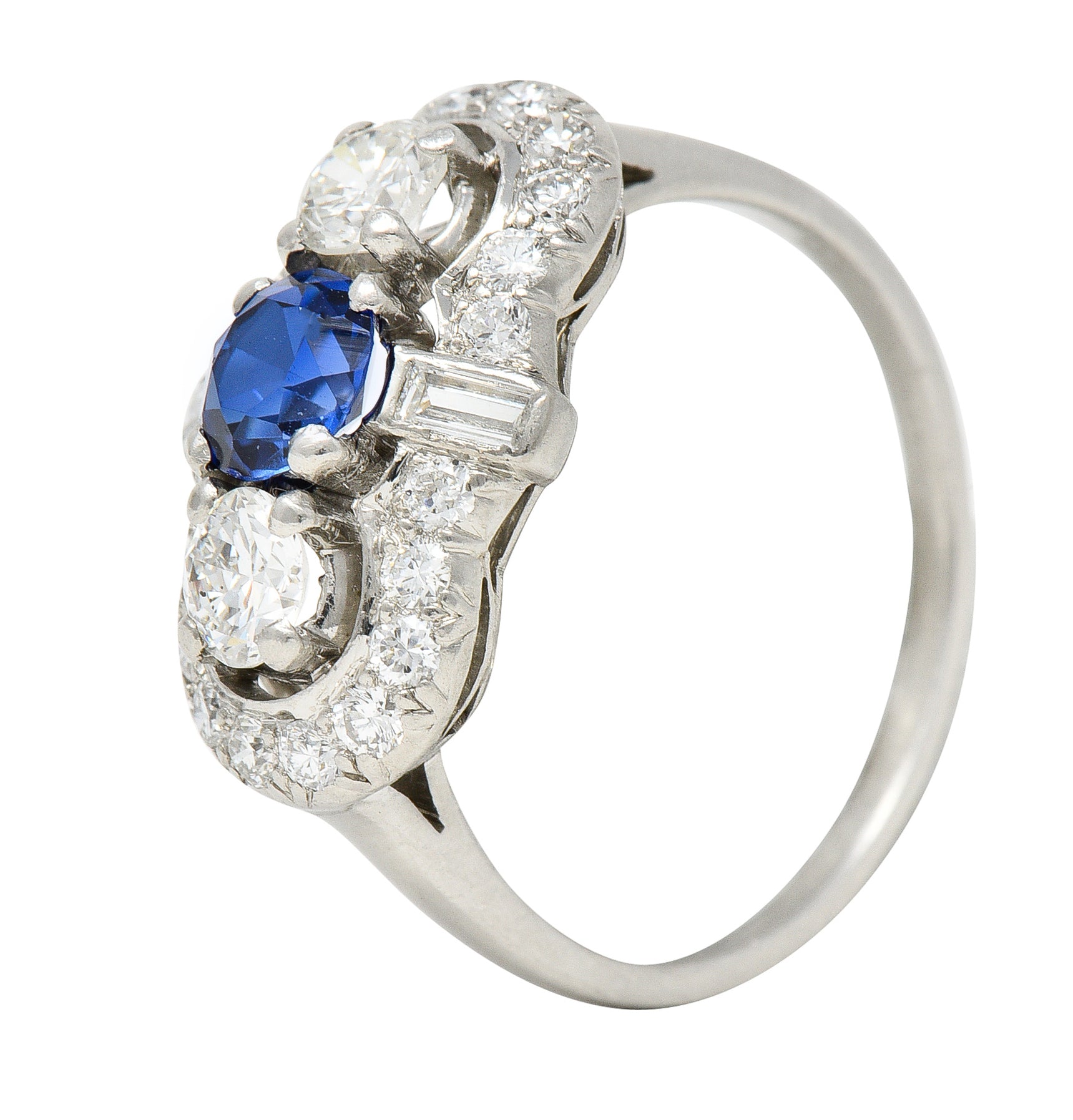 Mid-Century 1.95 CTW Sapphire Diamond Platinum Cluster Vintage Dinner Ring Wilson's Estate Jewelry