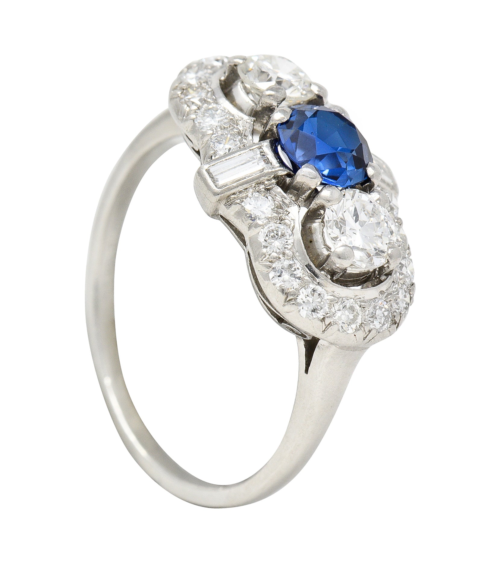 Mid-Century 1.95 CTW Sapphire Diamond Platinum Cluster Vintage Dinner Ring Wilson's Estate Jewelry