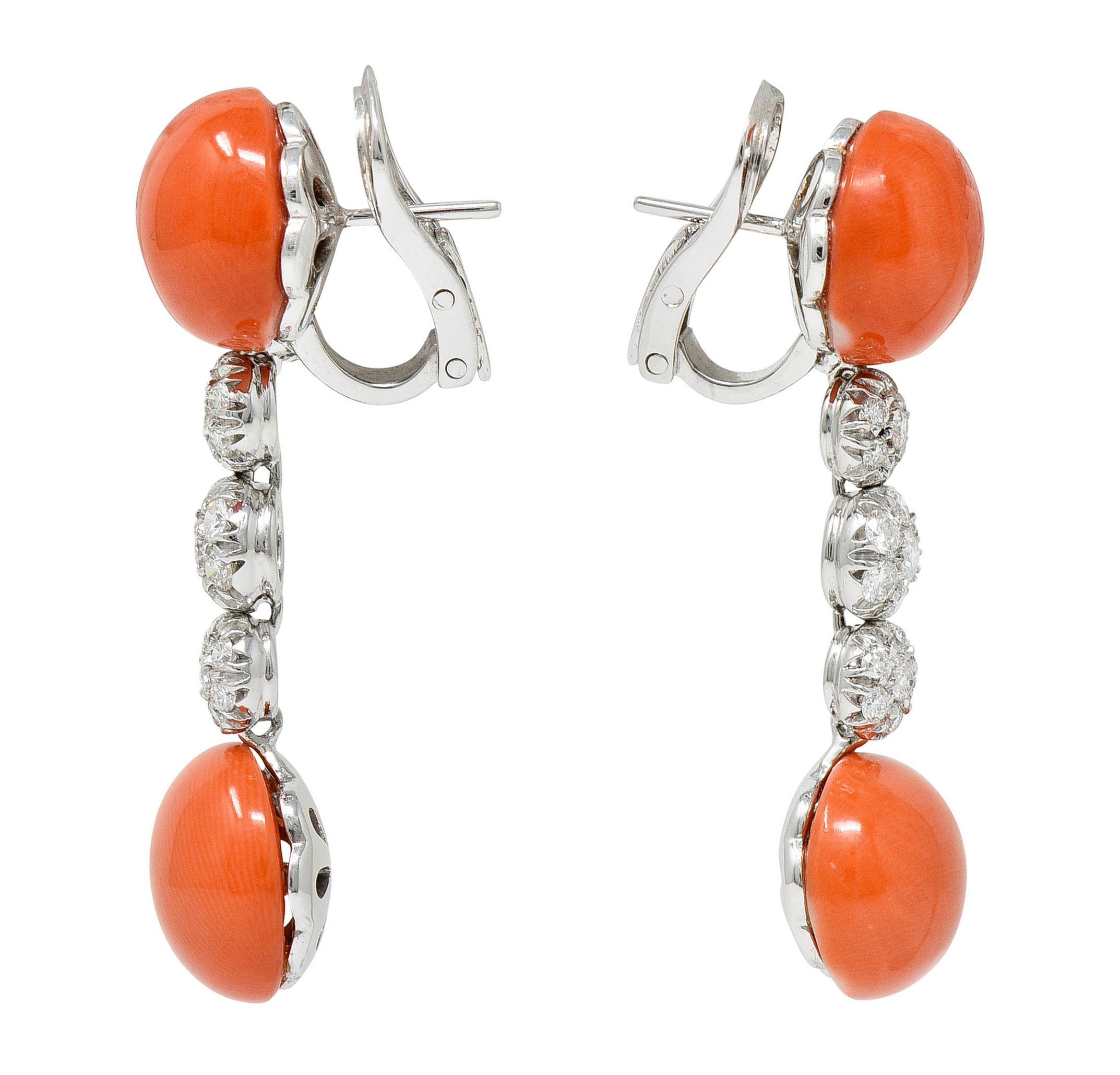 1960's Vintage Coral Diamond 18 Karat White Gold Drop EarringsEarrings - Wilson's Estate Jewelry