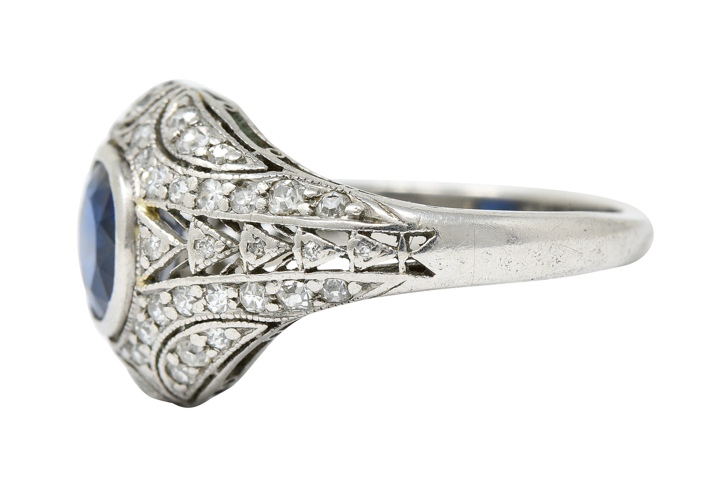 1920's Art Deco Sapphire Diamond Platinum Bombe Band RingRing - Wilson's Estate Jewelry