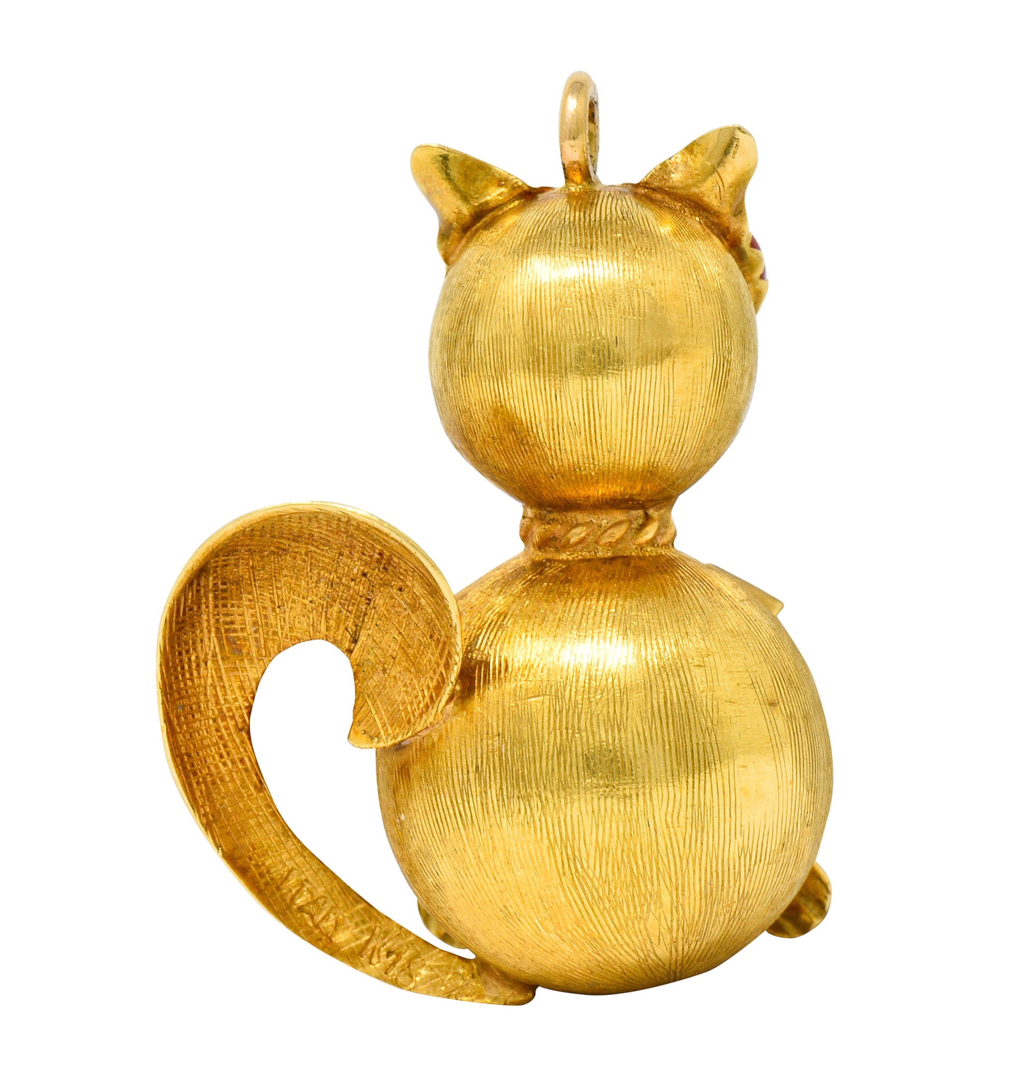 Vintage Italian 18 Karat Two-Tone Gold Cat Pendant Charm - Wilson's Estate Jewelry