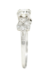 .11111 Late Art Deco 0.64 CTW Transitional Cut Diamond Platinum Buckle Engagement Ring Wilson's Estate Jewelry