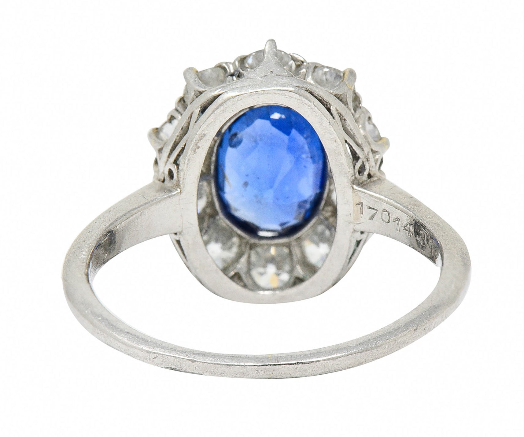 1920's Art Deco No Heat Ceylon Sapphire Diamond Platinum Cluster Ring GIARing - Wilson's Estate Jewelry
