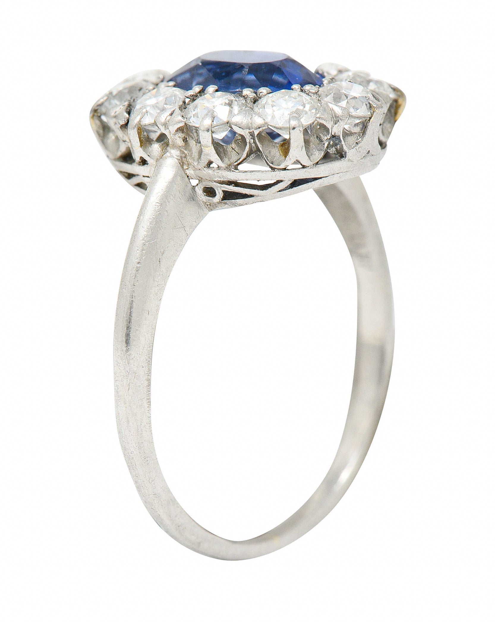 1920's Art Deco No Heat Ceylon Sapphire Diamond Platinum Cluster Ring GIARing - Wilson's Estate Jewelry
