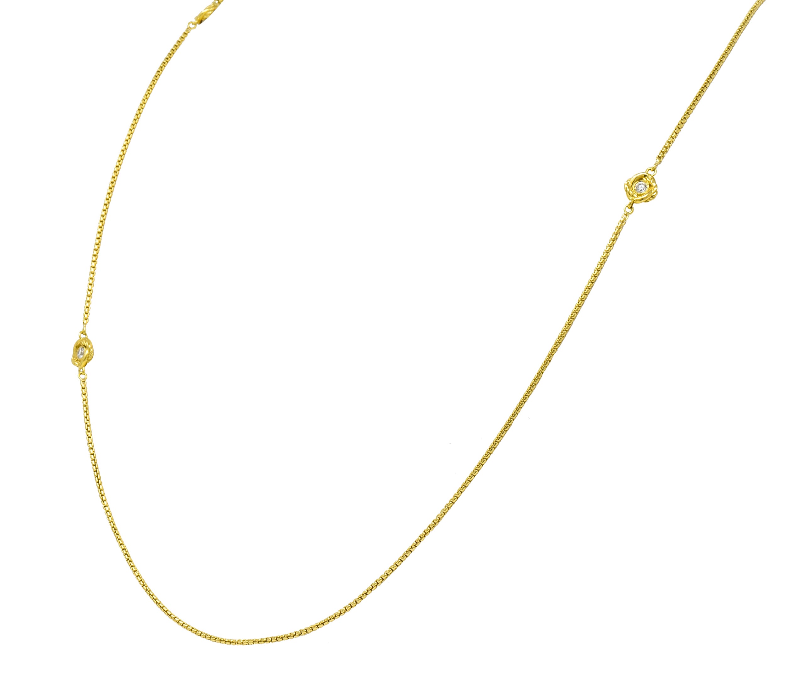 Long David Yurman Diamond 18 Karat Gold Crossover Circle Station Necklace - Wilson's Estate Jewelry