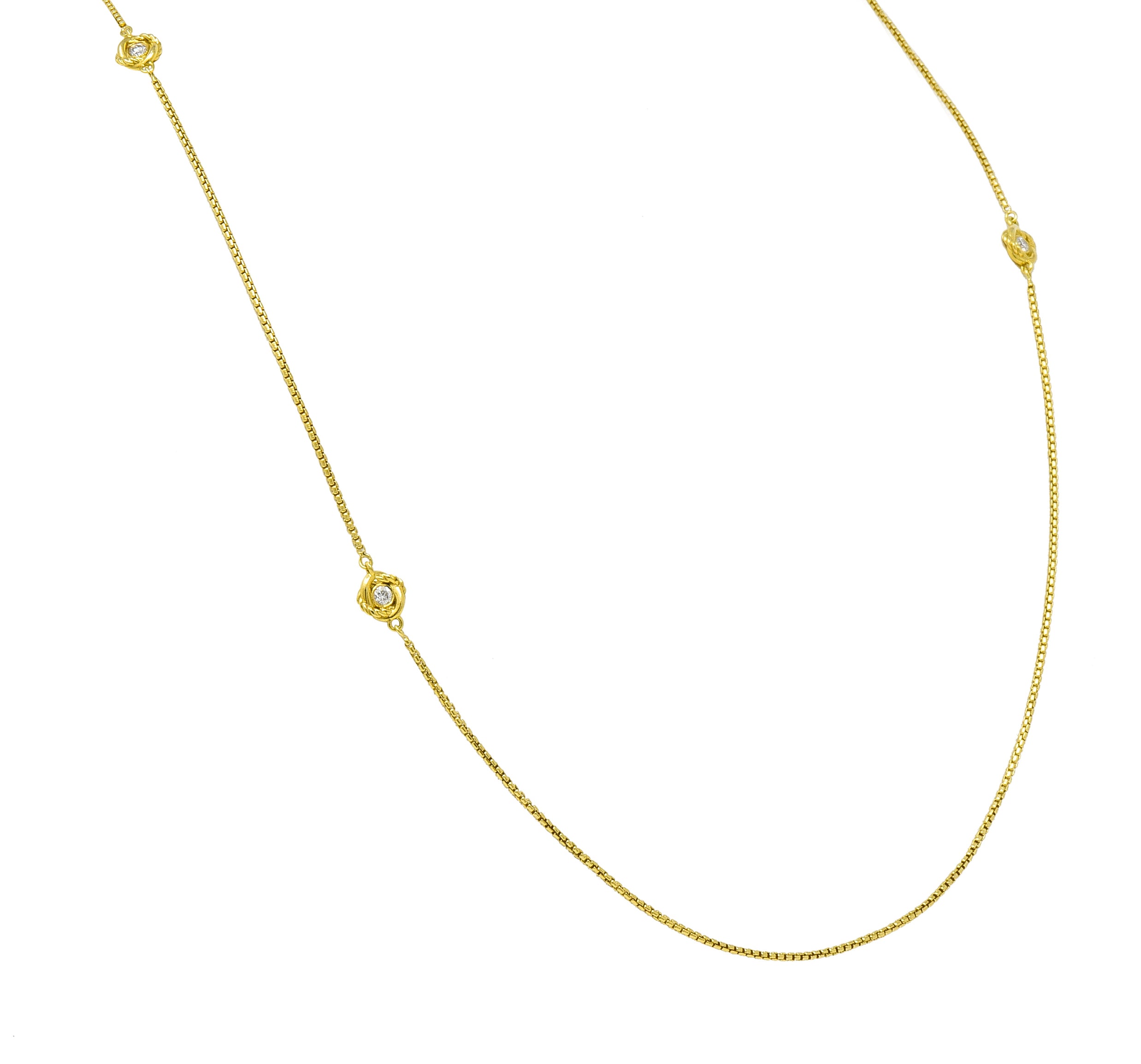 Long David Yurman Diamond 18 Karat Gold Crossover Circle Station Necklace - Wilson's Estate Jewelry