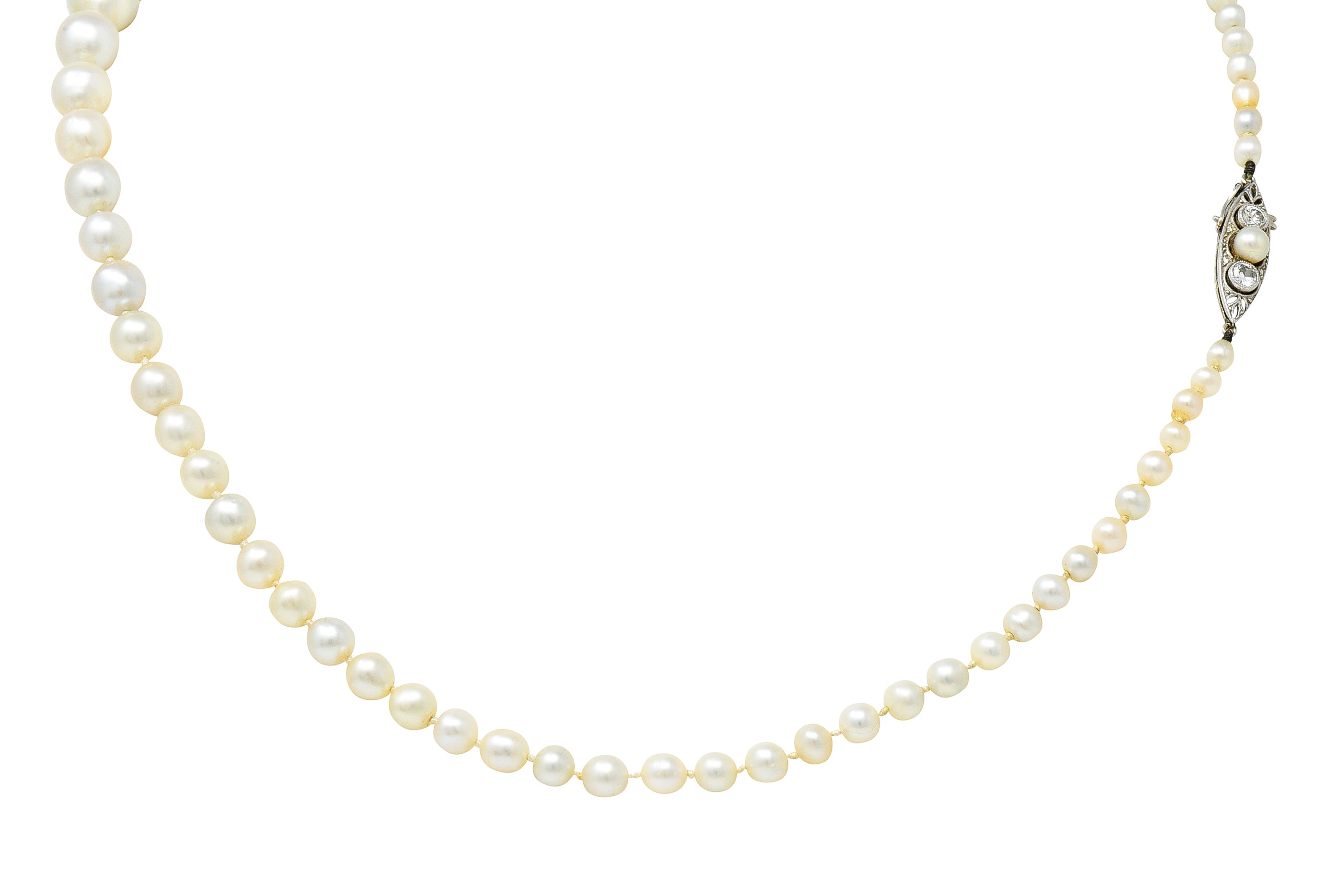 Edwardian Diamond Natural Saltwater Pearl Platinum-Topped 18 Karat Gold Strand Necklace GIA Wilson's Estate Jewelry