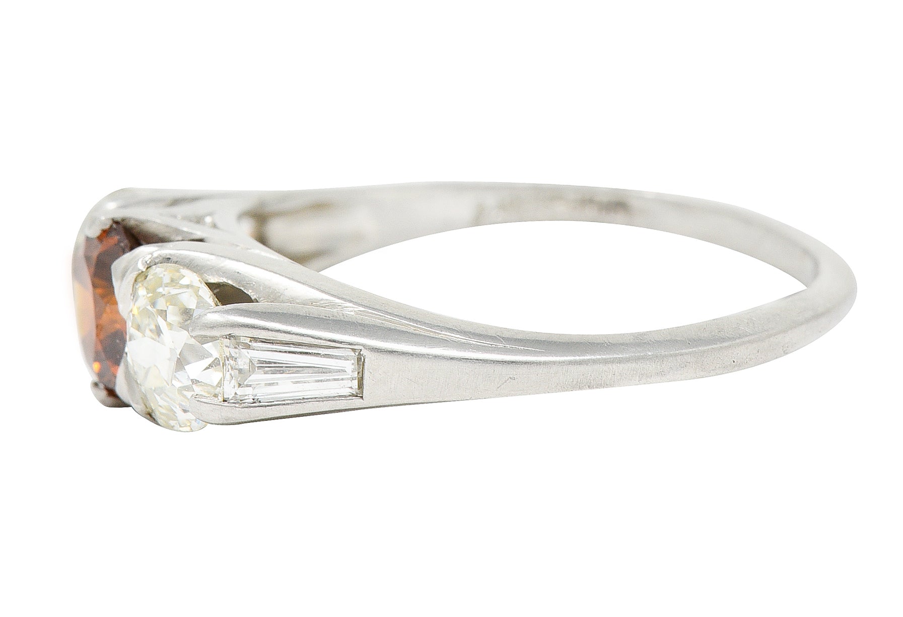 Vintage 2.06 CTW Diamond & Fancy Colored Diamond Platinum Three Stone Ring GIA Wilson's Estate Jewelry