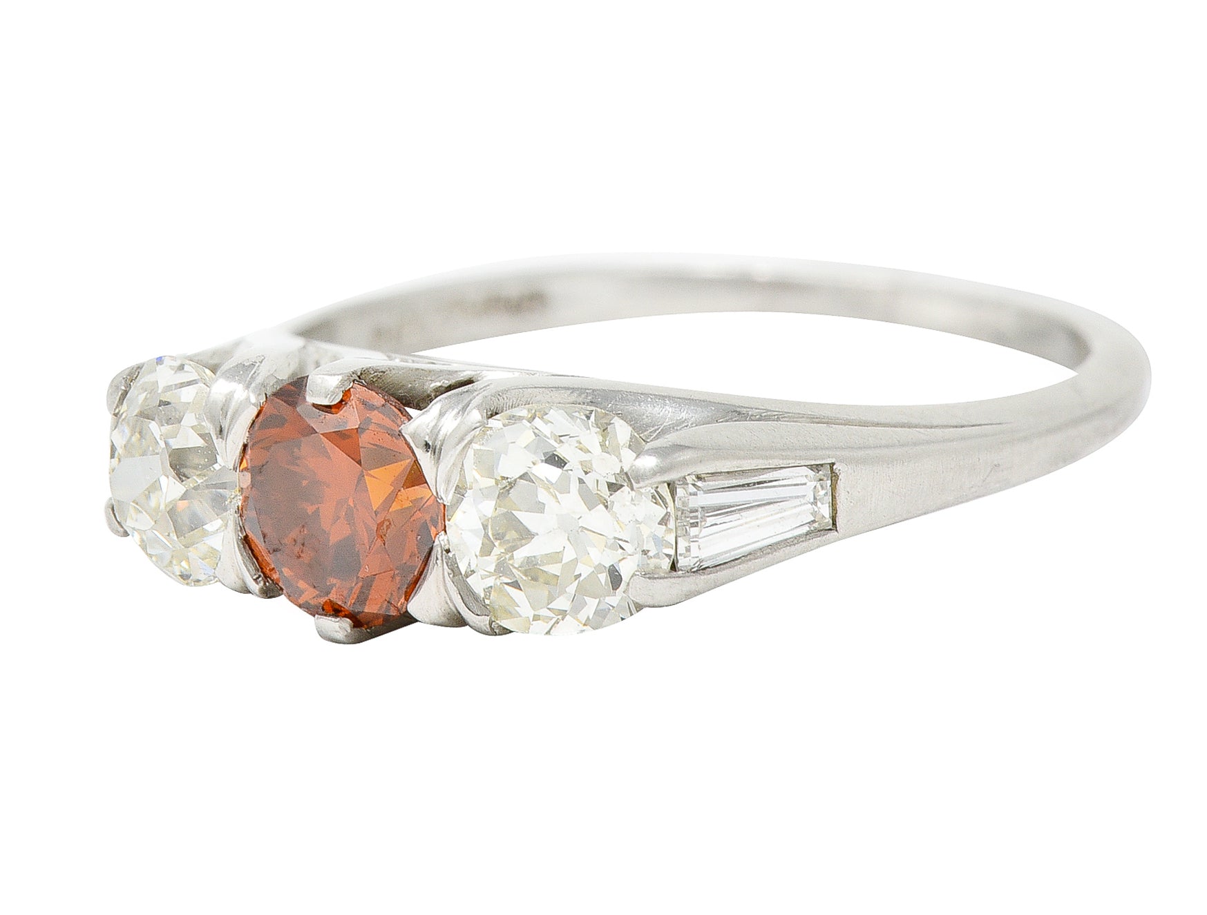 Vintage 2.06 CTW Diamond & Fancy Colored Diamond Platinum Three Stone Ring GIA Wilson's Estate Jewelry