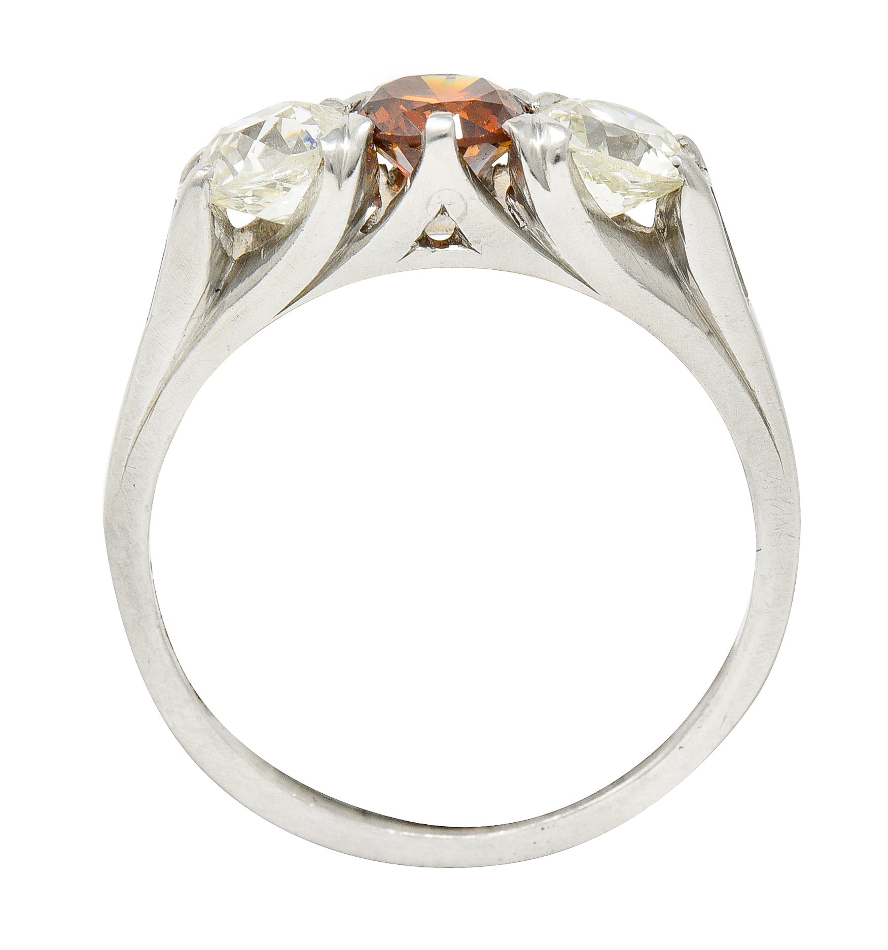 Vintage 2.06 CTW Diamond & Fancy Colored Diamond Platinum Three Stone Ring GIA Wilson's Estate Jewelry