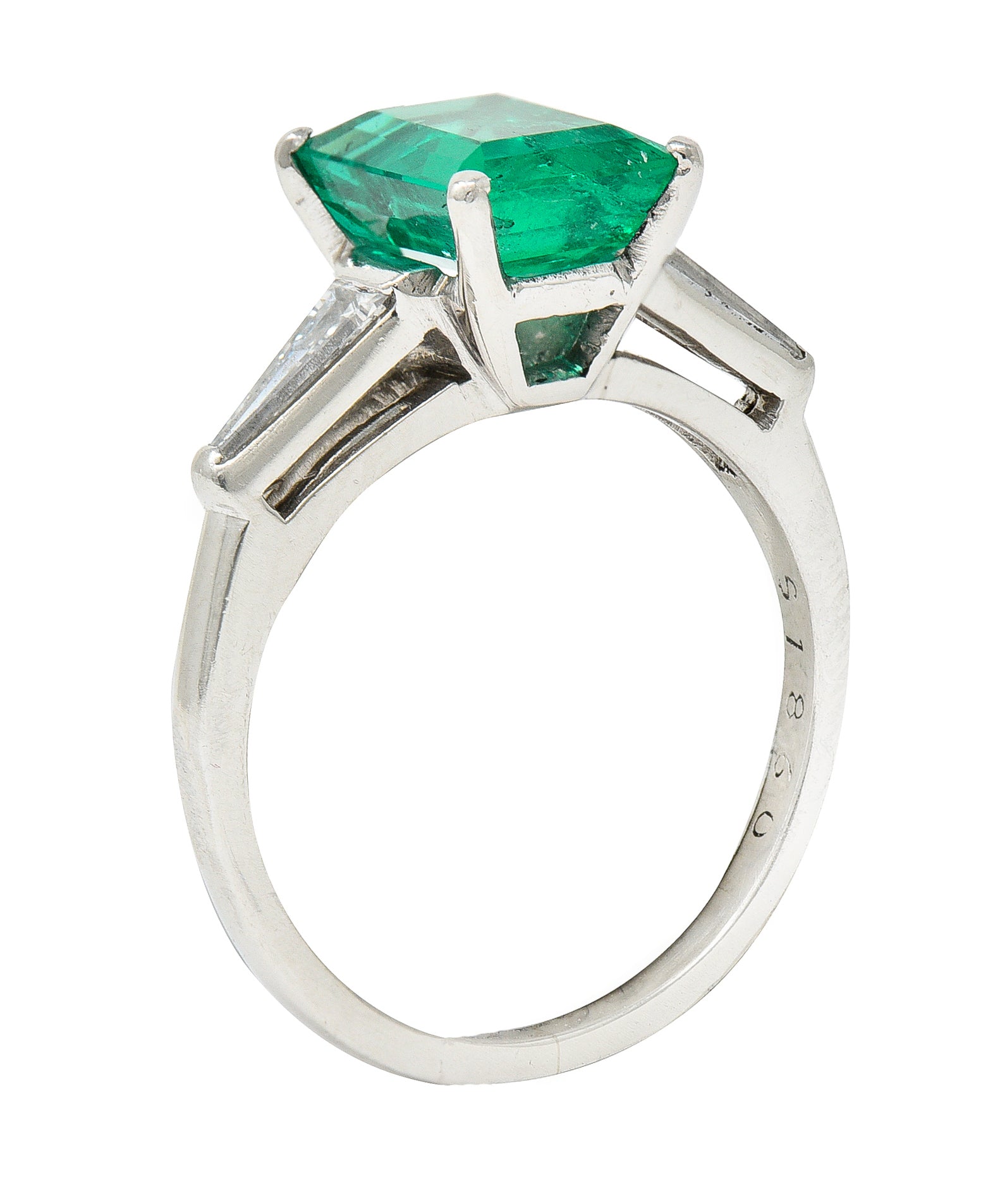 1950's Mid-Century 1.83 CTW Emerald Diamond Platinum Ring Wilson's Estate Jewelry