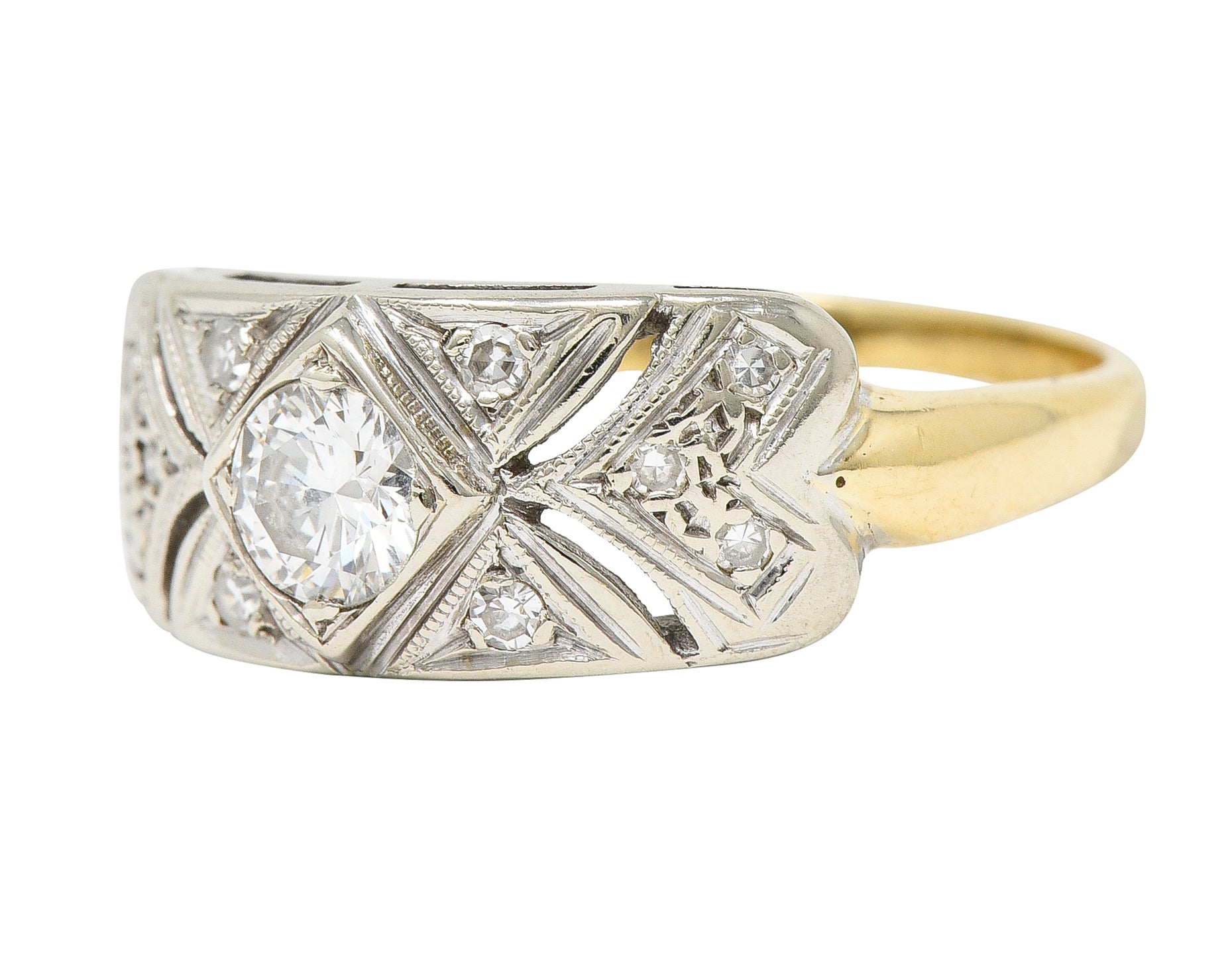 Retro Ringcraft 0.55 CTW Diamond 14 Karat Two-Tone Gold Unisex Band Ring Wilson's Estate Jewelry