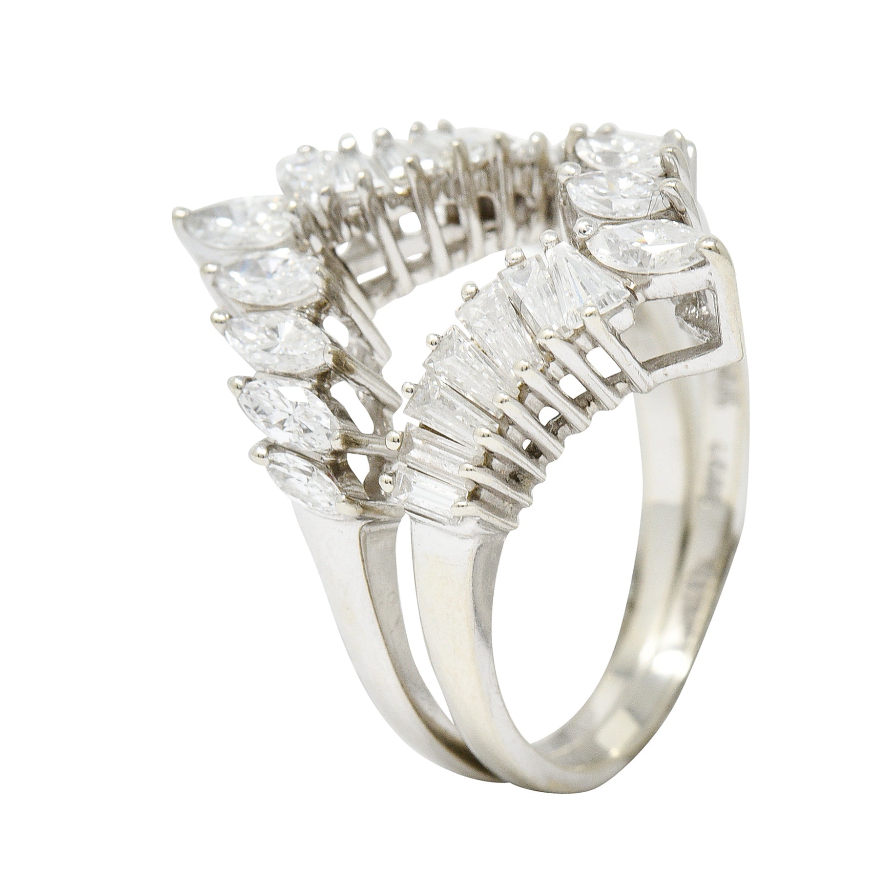 1950's Mid-Century 2.00 CTW Diamond 14 Karat White Gold Chevron Band RingsRing - Wilson's Estate Jewelry