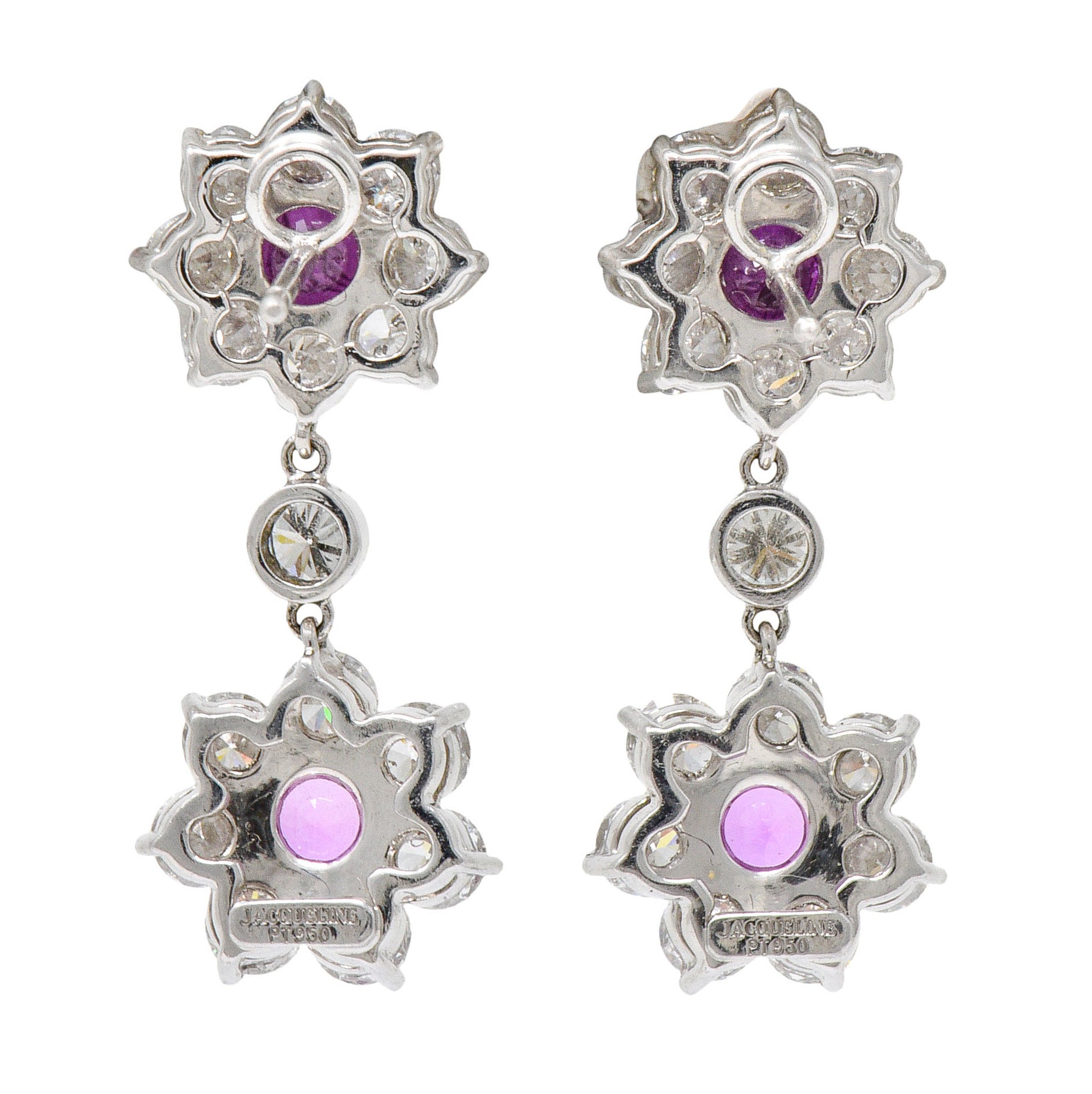 Modern 4.05 CTW Diamond Pink Sapphire Platinum Floral Cluster EarringsEarrings - Wilson's Estate Jewelry
